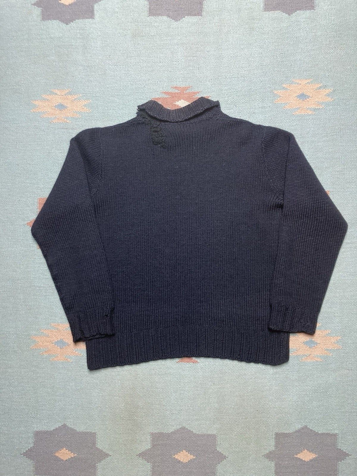 Vintage 1950s wool knit sweater navy blue distressed repaired medium Size US M / EU 48-50 / 2 - 8 Thumbnail