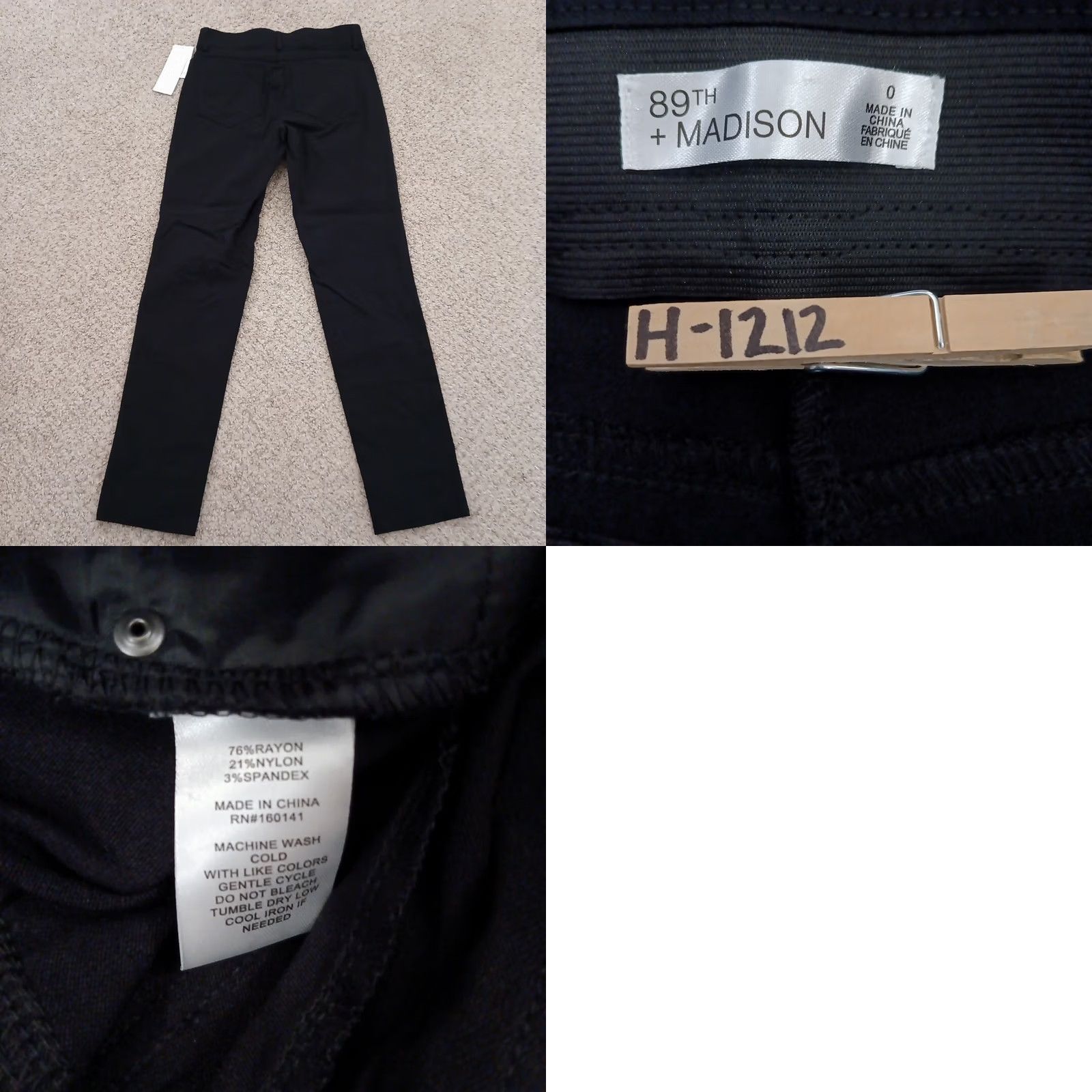 Vintage 89th & Madison Jegging Pants Womens Size 0 Black Pockets Straight Leg 27x29 Mid Rise Nylon Rayon Spandex Size 25" / US 0 / IT 36 - 8 Thumbnail