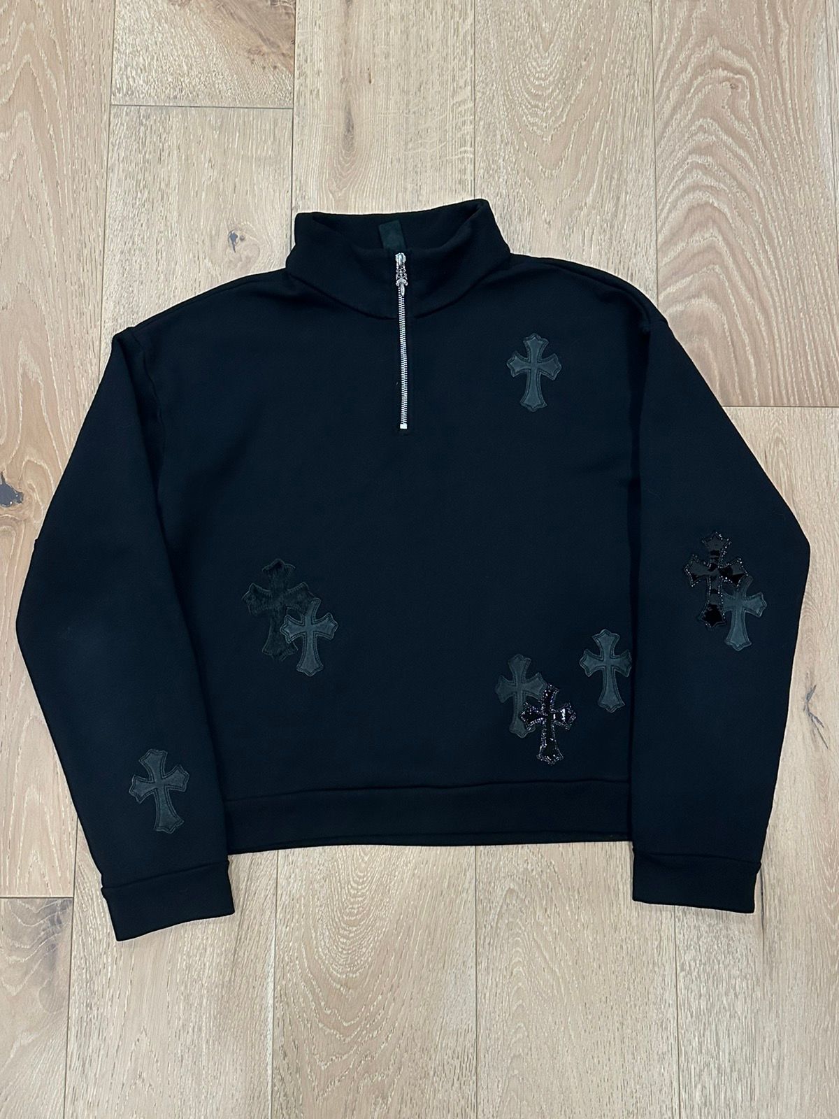 Pre-owned Chrome Hearts Cross Patch Quarter Zip Sweatshirt In Black
