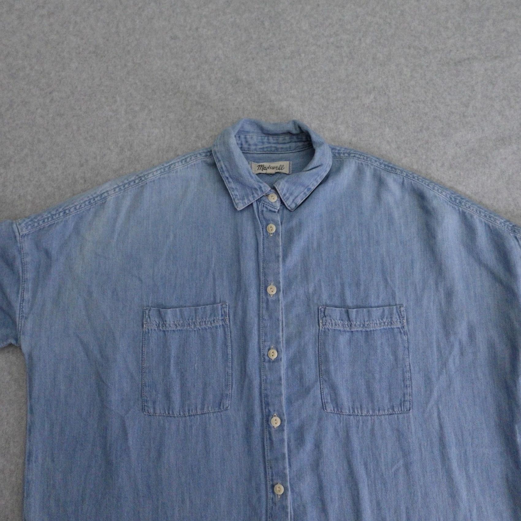 Madewell VINTAGE MADEWELL Shirt Womens Small Chambray Cap Sleeve Front Pocket Cotton Linen Size S / US 4 / IT 40 - 6 Thumbnail