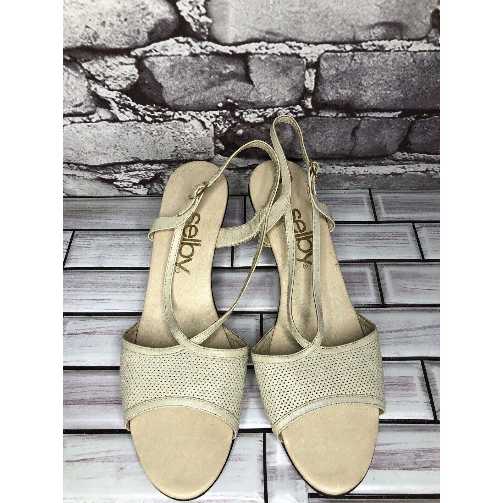Other Selby Ivory Leather Perforated Peep Toe Heel Strap Sandals W Size US 8.5 / IT 38.5 - 14 Thumbnail