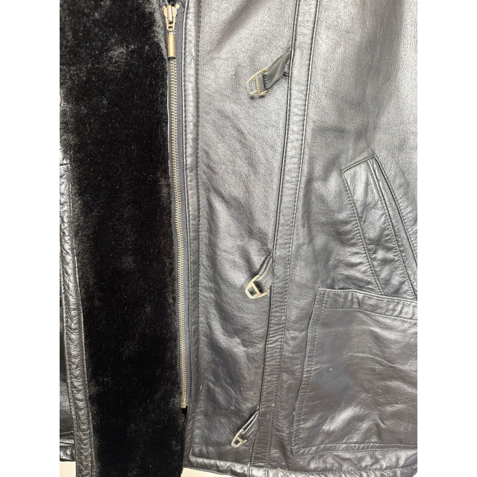 & Other Stories Charles Klein Leather Jacket Mens Large Black Faux Fur Lined Size US L / EU 52-54 / 3 - 8 Thumbnail