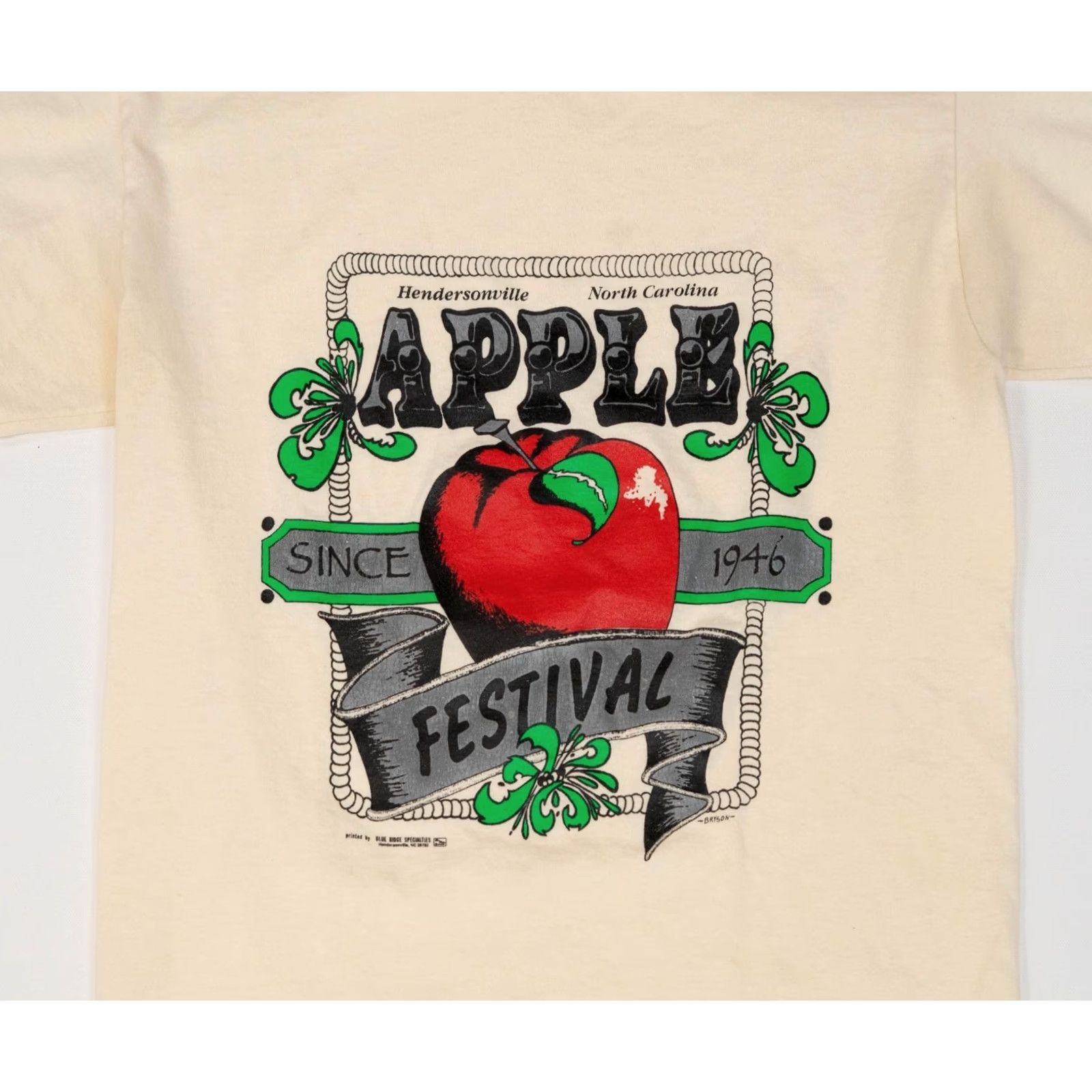 Hanes VINTAGE Hanes Apple Festival T-Shirt Men M Single Stitch NC North Carolina 90s USA Festival Apple Logo Ivory Cotton Crew Neck Short Sleeve Size US M / EU 48-50 / 2 - 3 Thumbnail