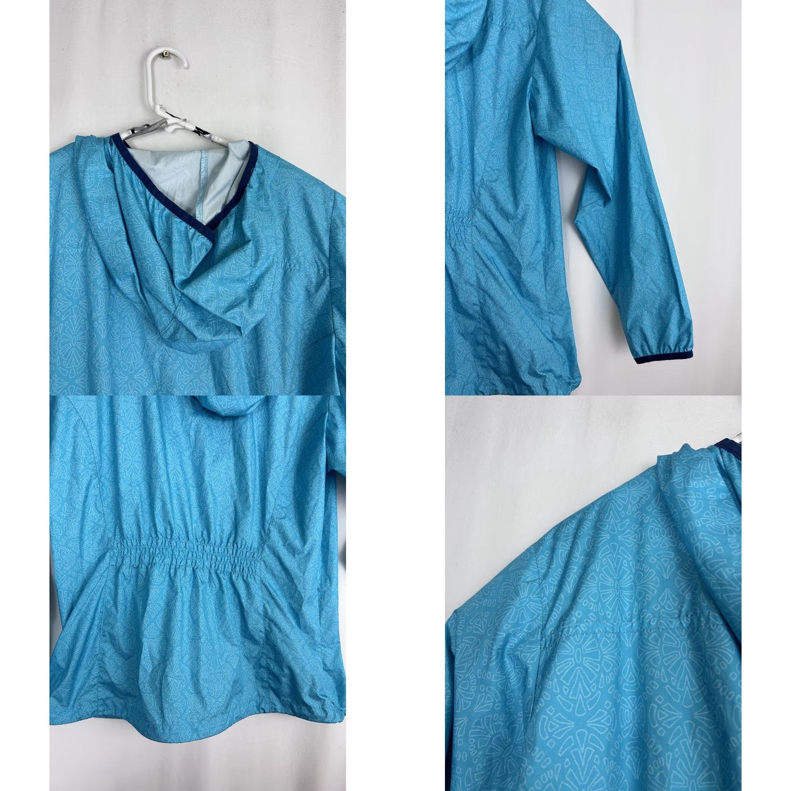 Altea Columbia Windbreaker Jacket Womens L Teal Hooded Lightweight Softshell Zip Front Cinched Waist Size L / US 10 / IT 46 - 10 Thumbnail