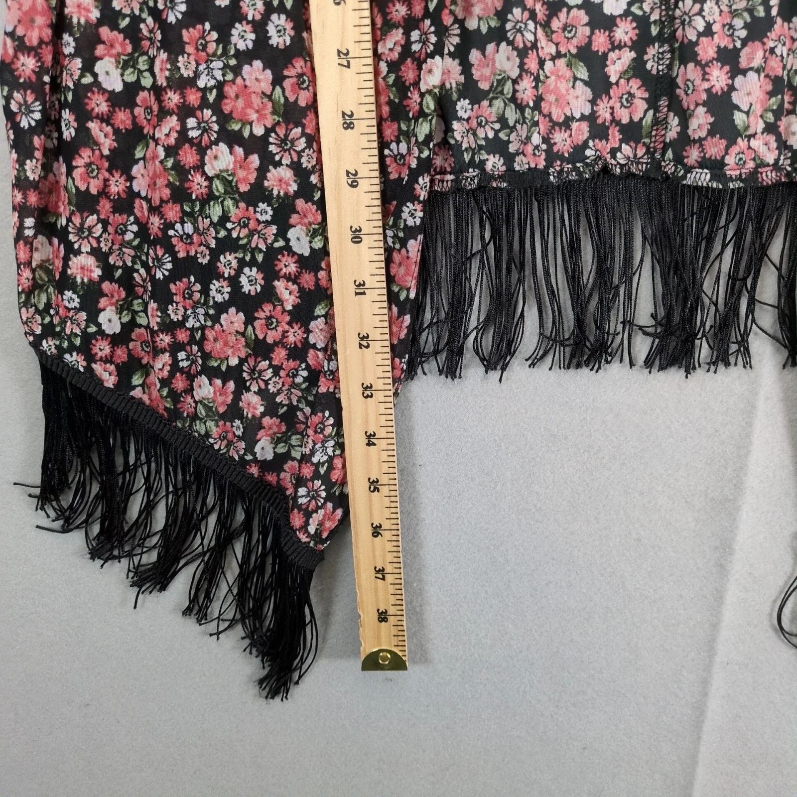 Other Ember Pink Floral Black Sheer Open Cardigan Shrug Fringe XL Size XL / US 12-14 / IT 48-50 - 8 Thumbnail