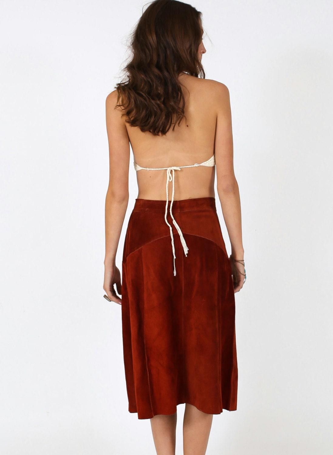 Designer Rust Suede Leather Skirt Vintage Circa 1970s - Maxi calf Size 34" / US 12 / IT 48 - 5 Thumbnail