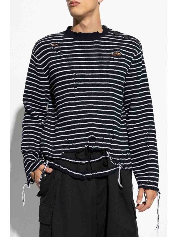Alexander McQueen o1srvl11e0226 Distressed Striped Jumper In Blue/White Size US M / EU 48-50 / 2 - 5 Thumbnail