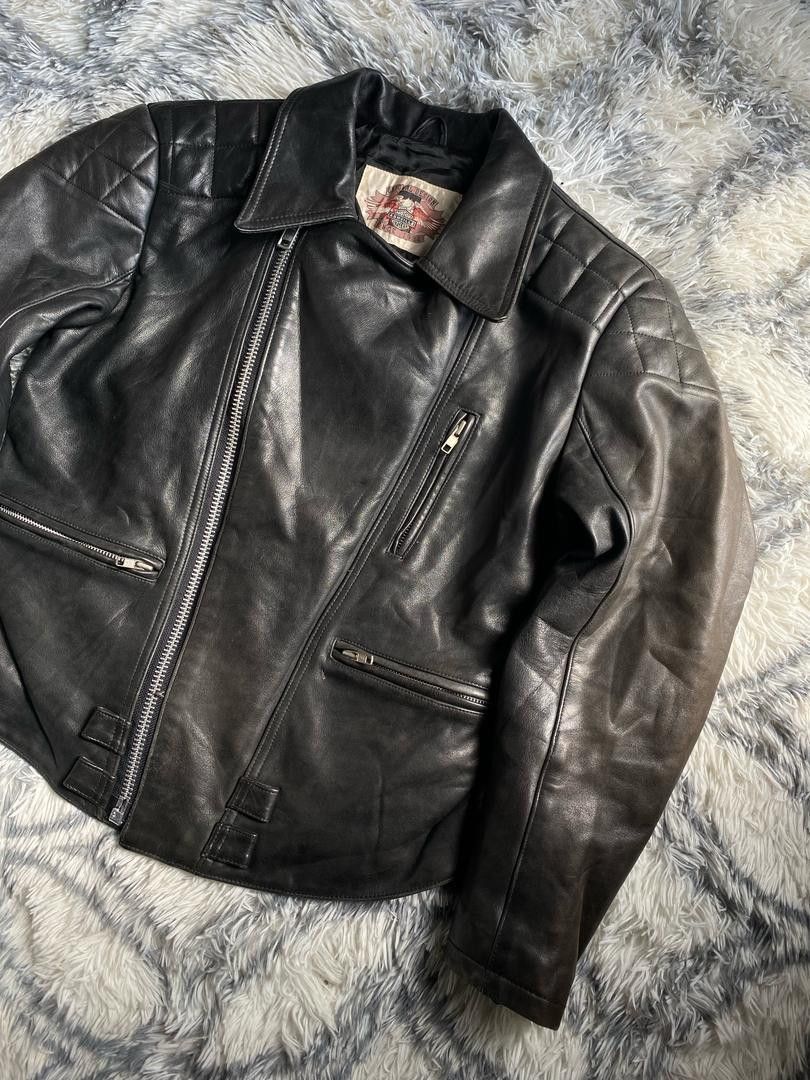 Genuine Leather DOUBLE COLLAR MOTOR ASHVILLE CYCLES LEATHER JACKET Size US M / EU 48-50 / 2 - 2 Thumbnail