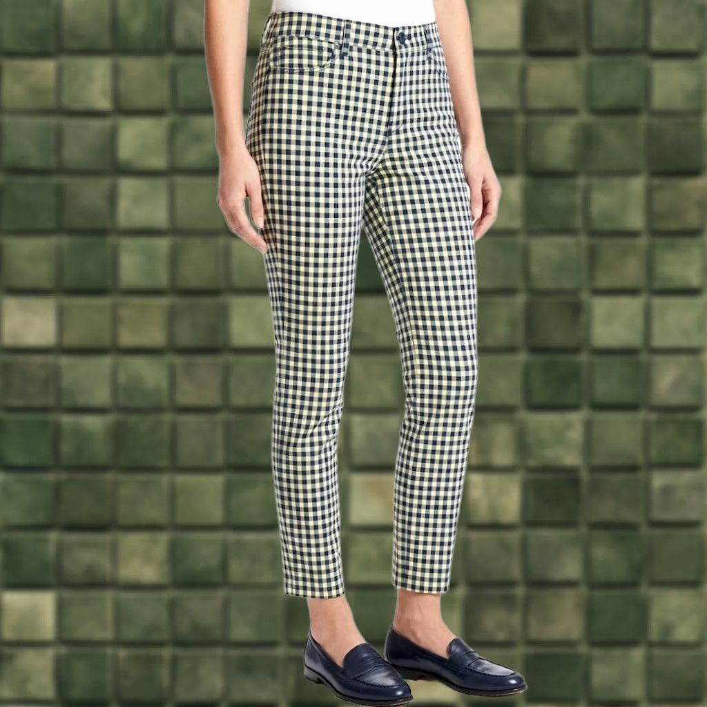Brooks Brothers VINTAGE Brooks Brothers Gingham Pants Slim Ankle 10x28 Women Blue Yellow Check Stretch Cotton Spandex Sl o? Size 32" / US 10 / IT 46 - 1 Thumbnail