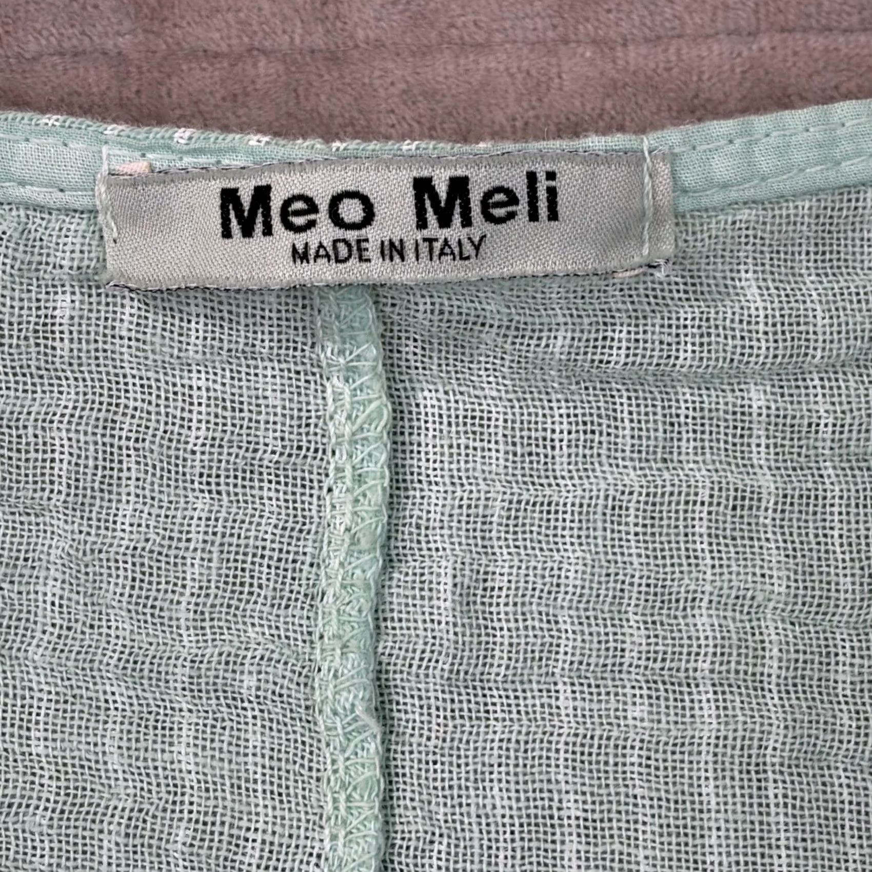 Vintage Meo Meli Italy Mint Green Striped Linen Cotton Gauze V-Neck Boxy Top Ladies One Size Green Striped V-Neck Short Sleeve Gentlemens? Size ONE SIZE - 3 Thumbnail
