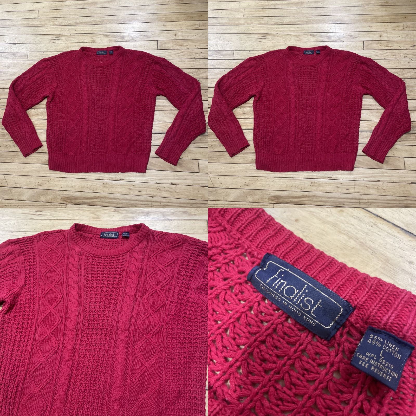 Vintage VINTAGE Finalist Fisherman Sweater Men L Linen Red Christmas Holliday Cable Knit Vtg 90s Shirt Size US L / EU 52-54 / 3 - 10 Thumbnail