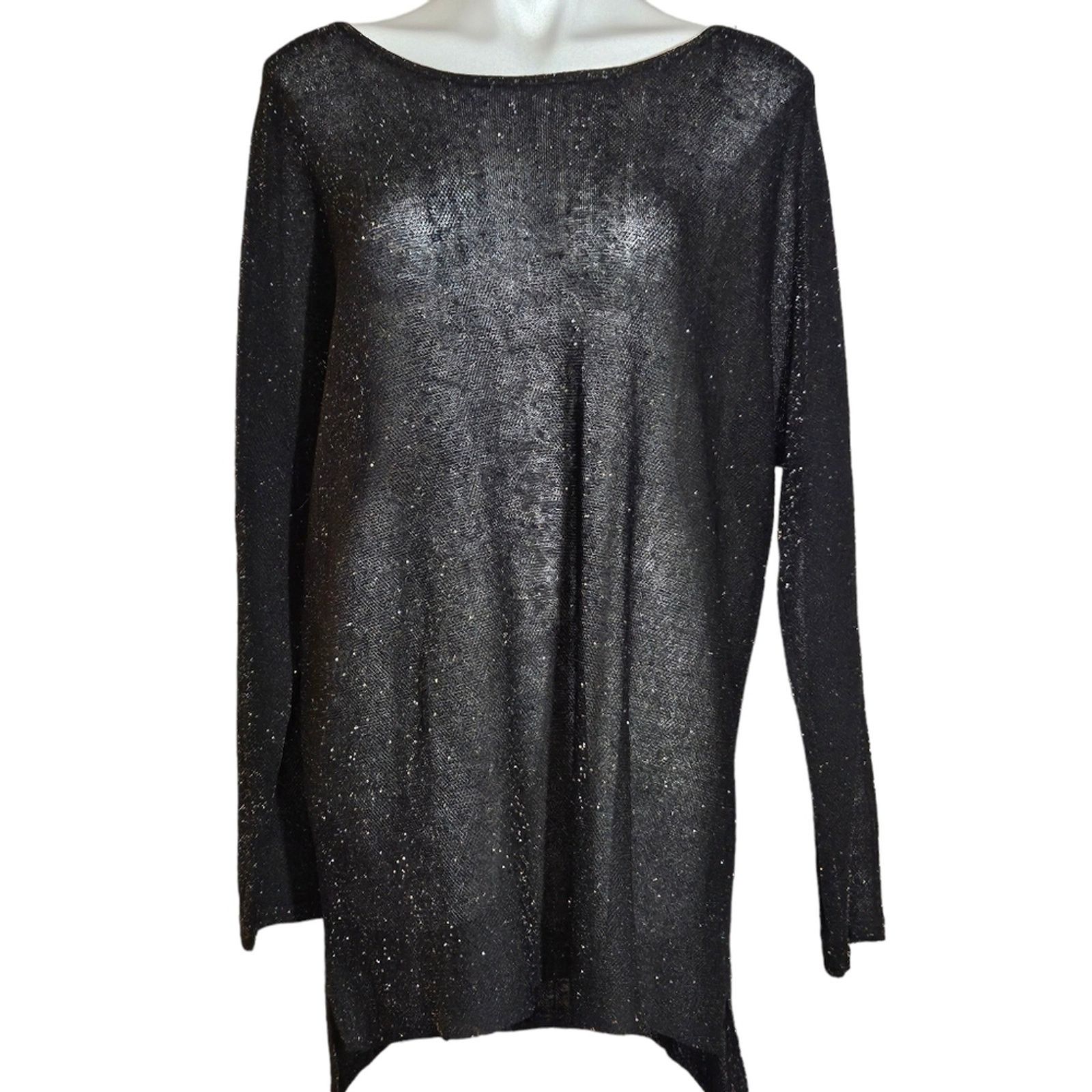 Eileen Fisher Eileen Fisher Black Metallic Sheer Knit Tunic Blouse Size L / US 10 / IT 46 - 1 Thumbnail