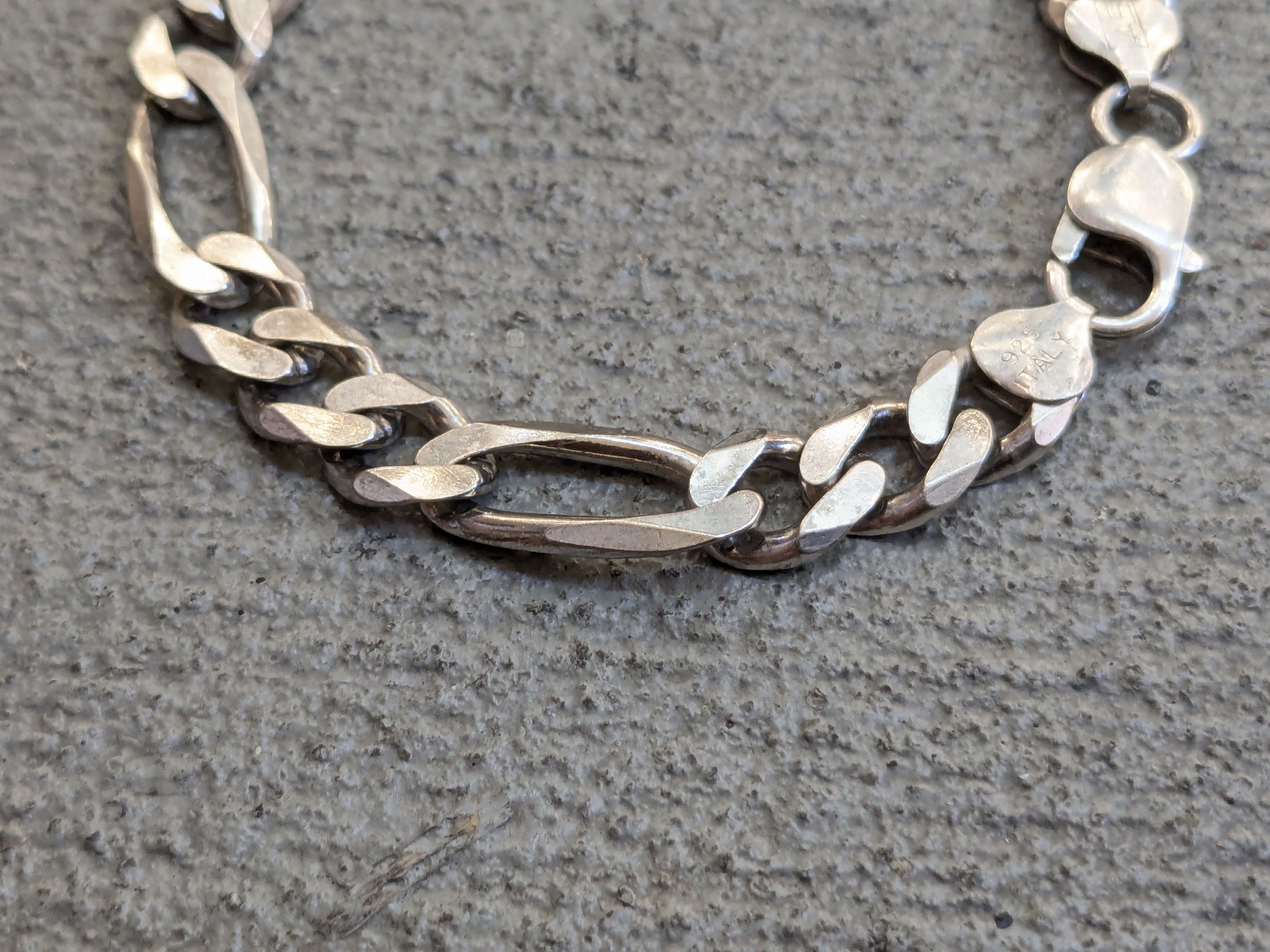 Other Sterling Silver Bracelet 8" Figaro Link Chain Biker Punk Size ONE SIZE - 2 Thumbnail
