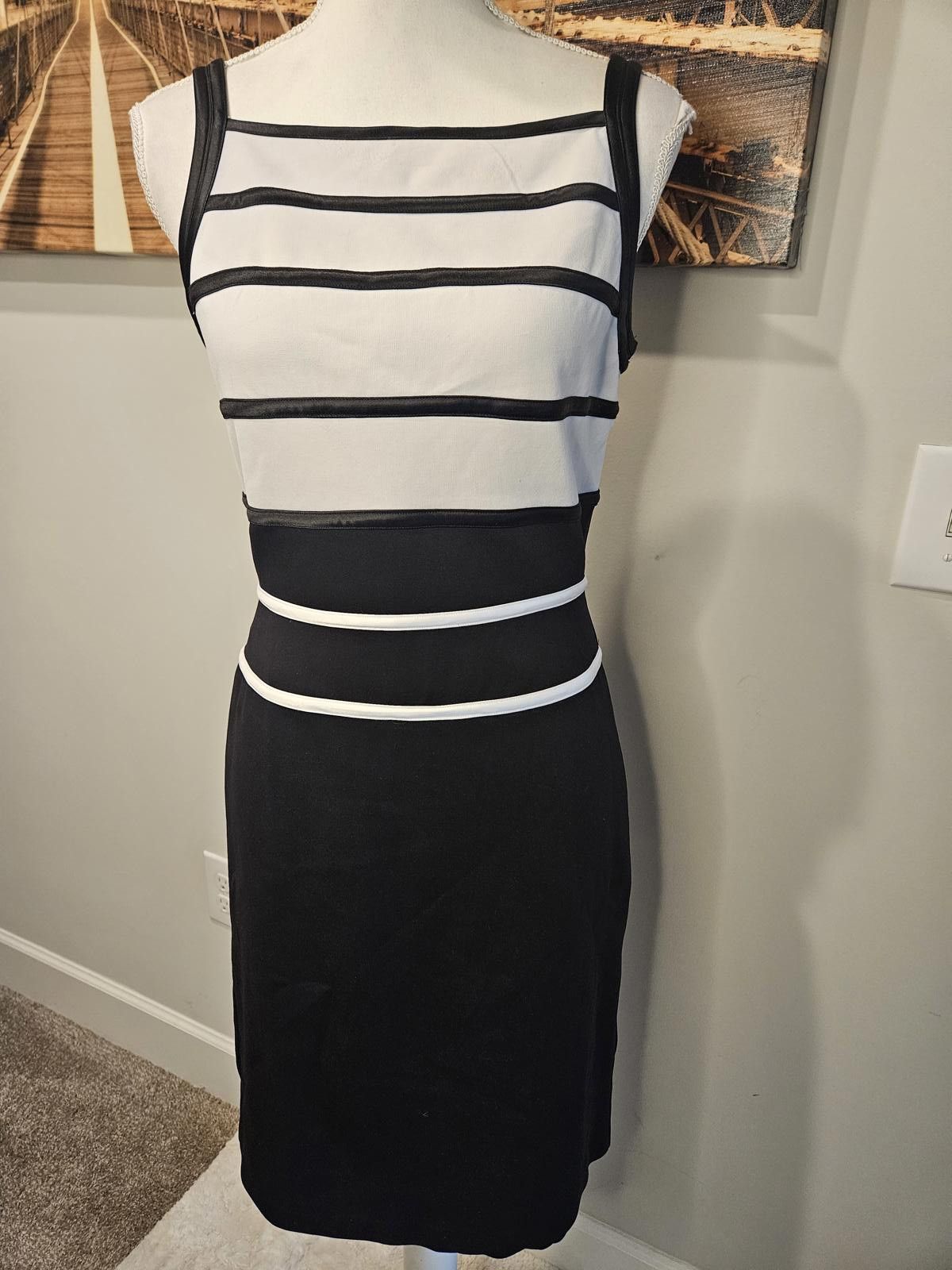 Designer Whbm Black and White Striped Dress Size M / US 6-8 / IT 42-44 - 1 Thumbnail