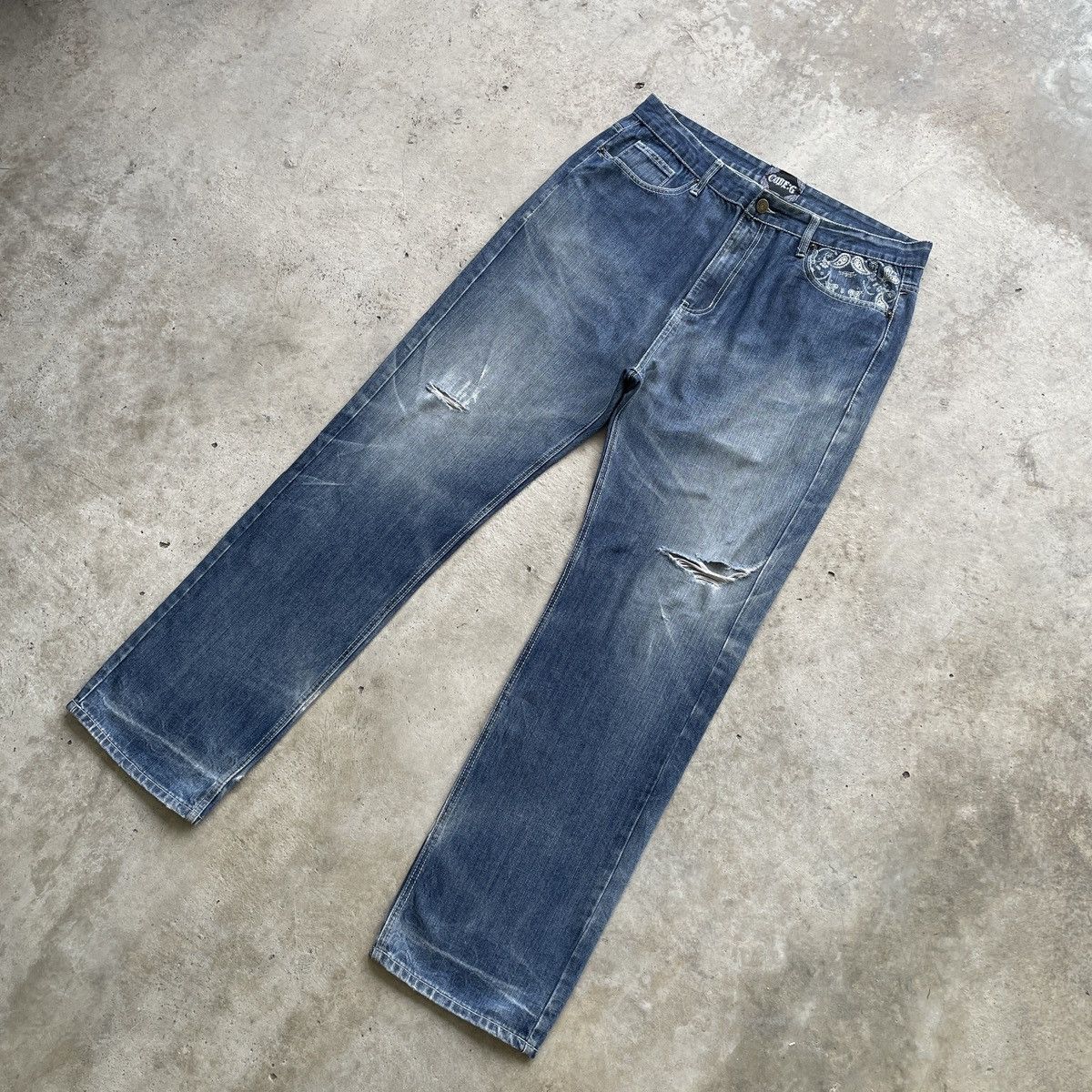 Japanese Brand × Jean × Vintage W38💥 Vintage Code:G Distressed Embroidery Faded Jeans Pants Size US 38 / EU 54 - 3 Thumbnail