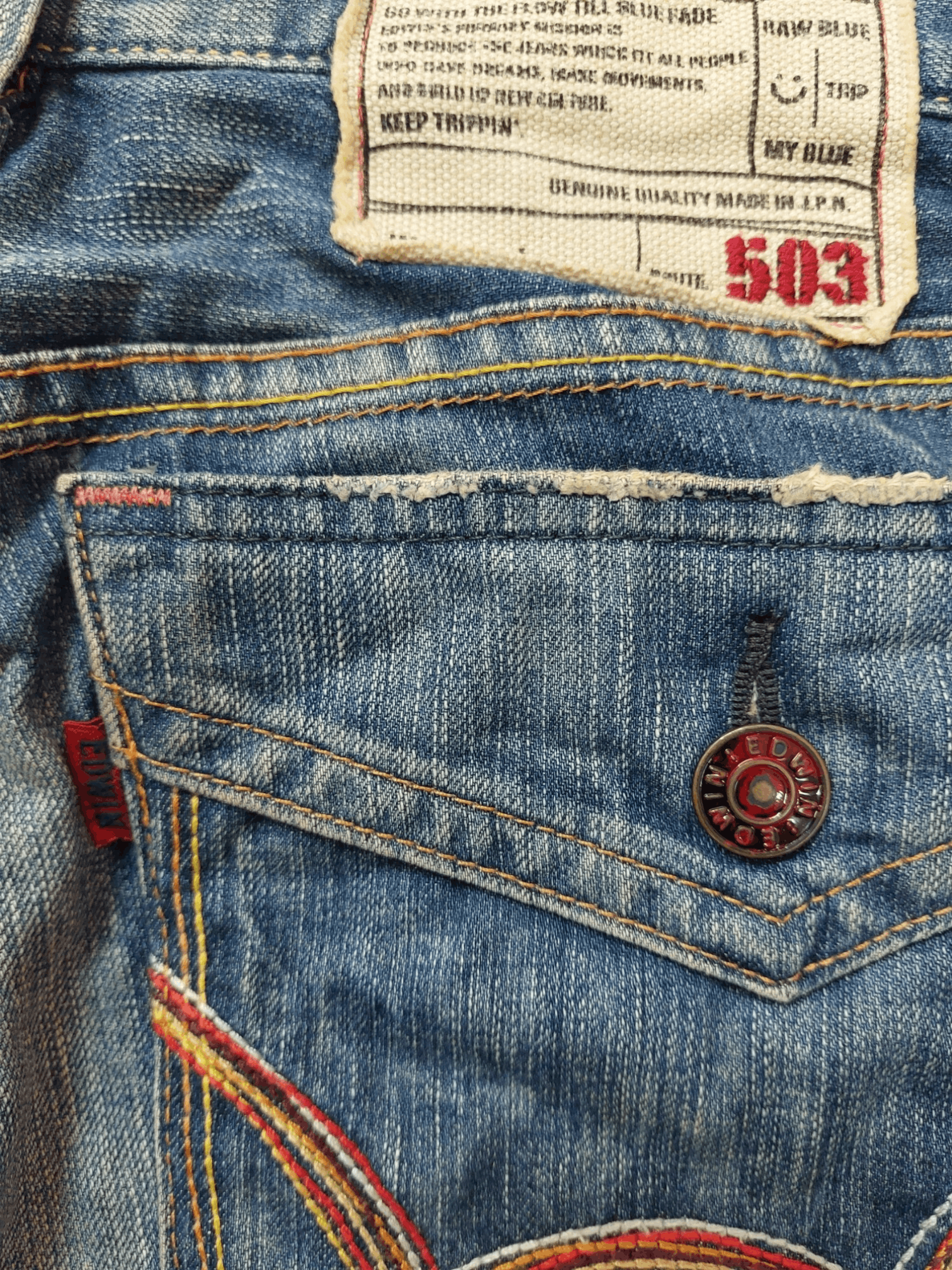 Edwin 💥Flare Vintage Edwin 503 Blue Trip Jeans Denim Size US 30 / EU 46 - 16 Thumbnail
