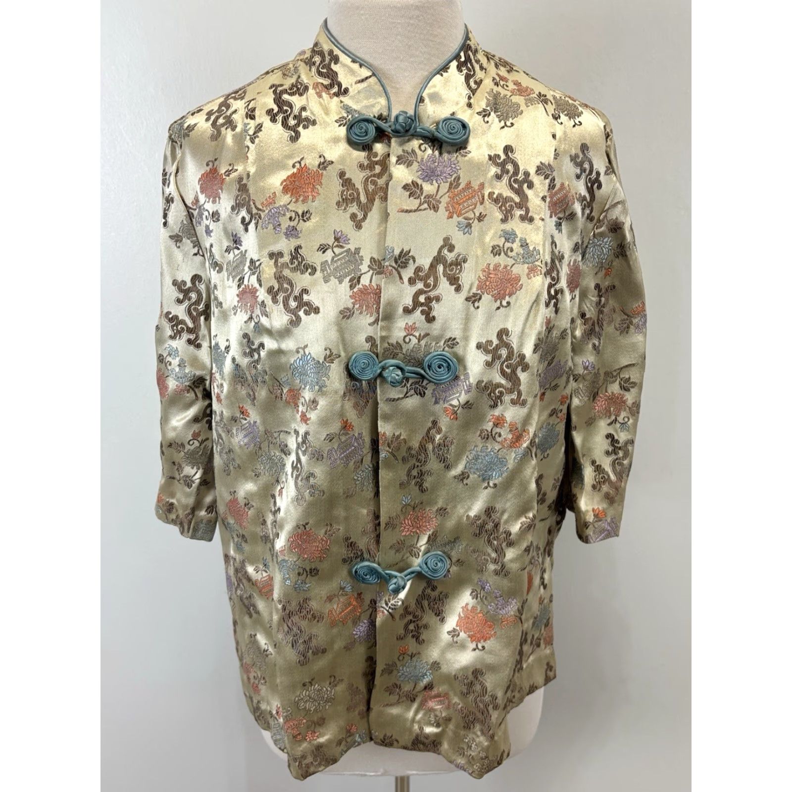 Vintage VINTAGE Evelyn Pearson 1960s Satin Brocade Outfit Set Lounging Apparel Size 40 Blue Womens Size 4XL / US 24-26 - 2 Thumbnail