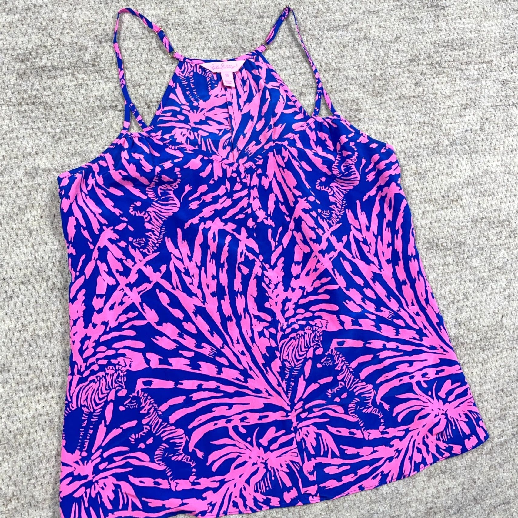 Lilly Pulitzer Lilly Pulitzer Tank XS Pink Blue Zebra Grass Silk Spaghetti Strap Adjustable Camisole Beach Colorful 100% Silk Size XS / US 0-2 / IT 36-38 - 5 Thumbnail