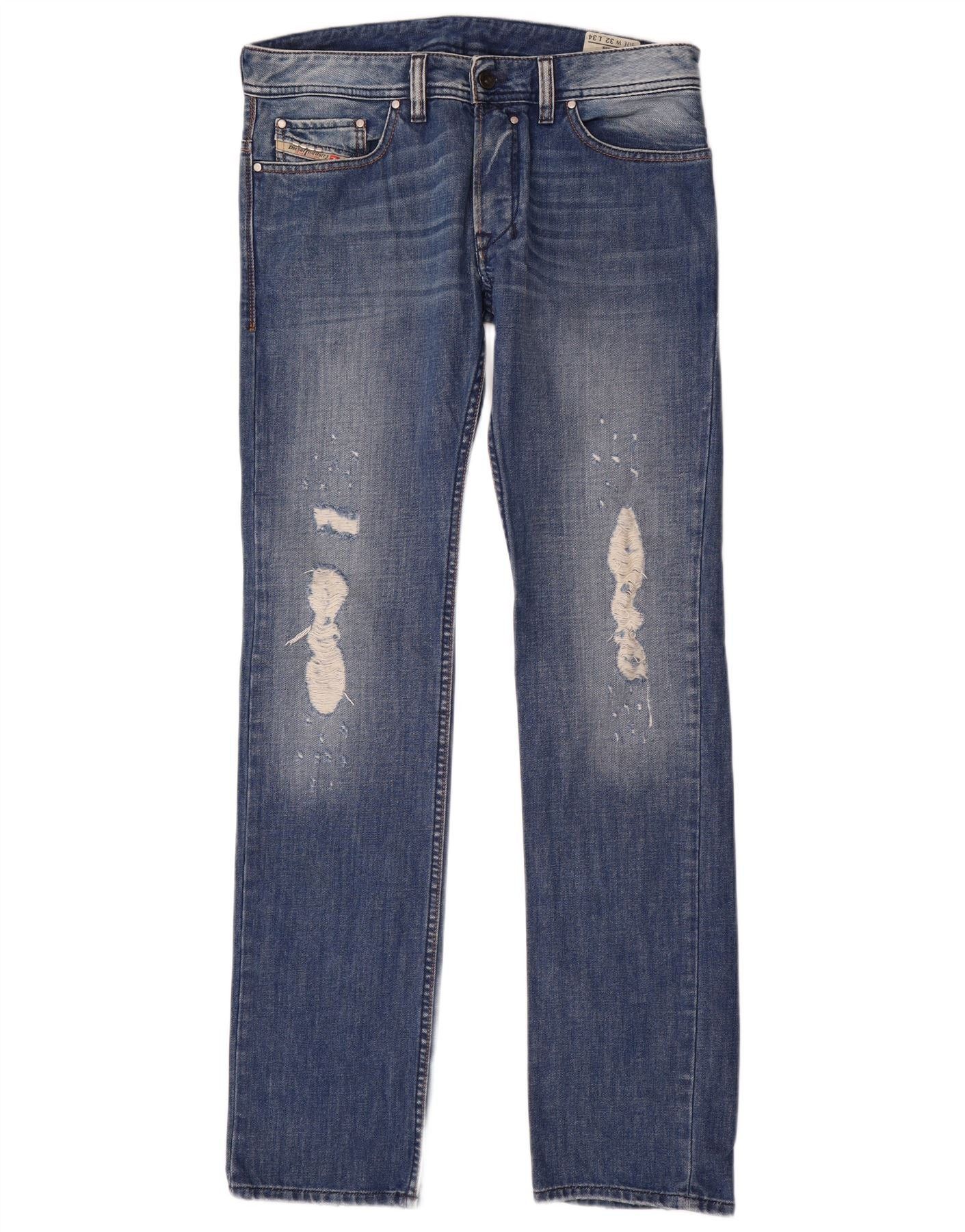 Diesel Womens Safado Distressed Straight Jeans W32 L34 Blue Cotton Size 24" / US 00 / IT 34 - 1 Thumbnail