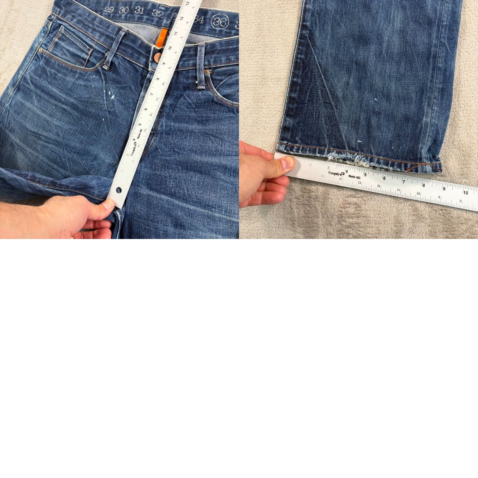 Denime VINTAGE Earnest Sewn Jeans Selvedge Denim Distressed Blue 5-Pocket Straight Regular Mens 36x34 USA Jeans Size US 36 / EU 52 - 9 Thumbnail
