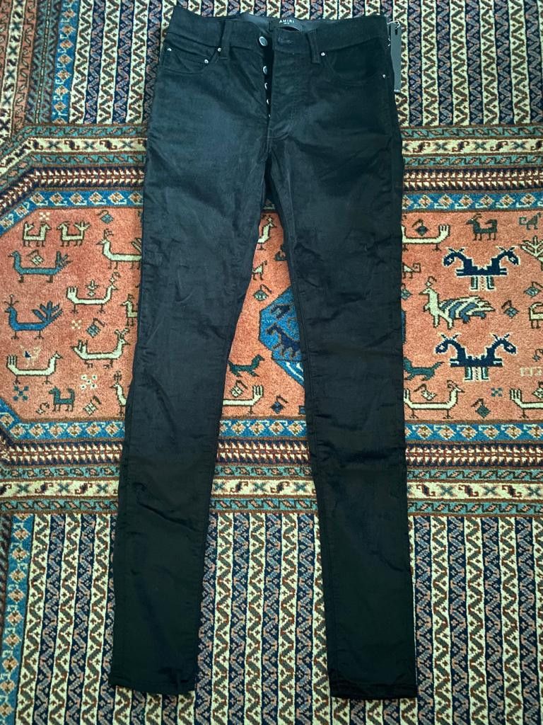 image of Amiri Black Velour Skinny Stack Pants, Men's (Size 30)