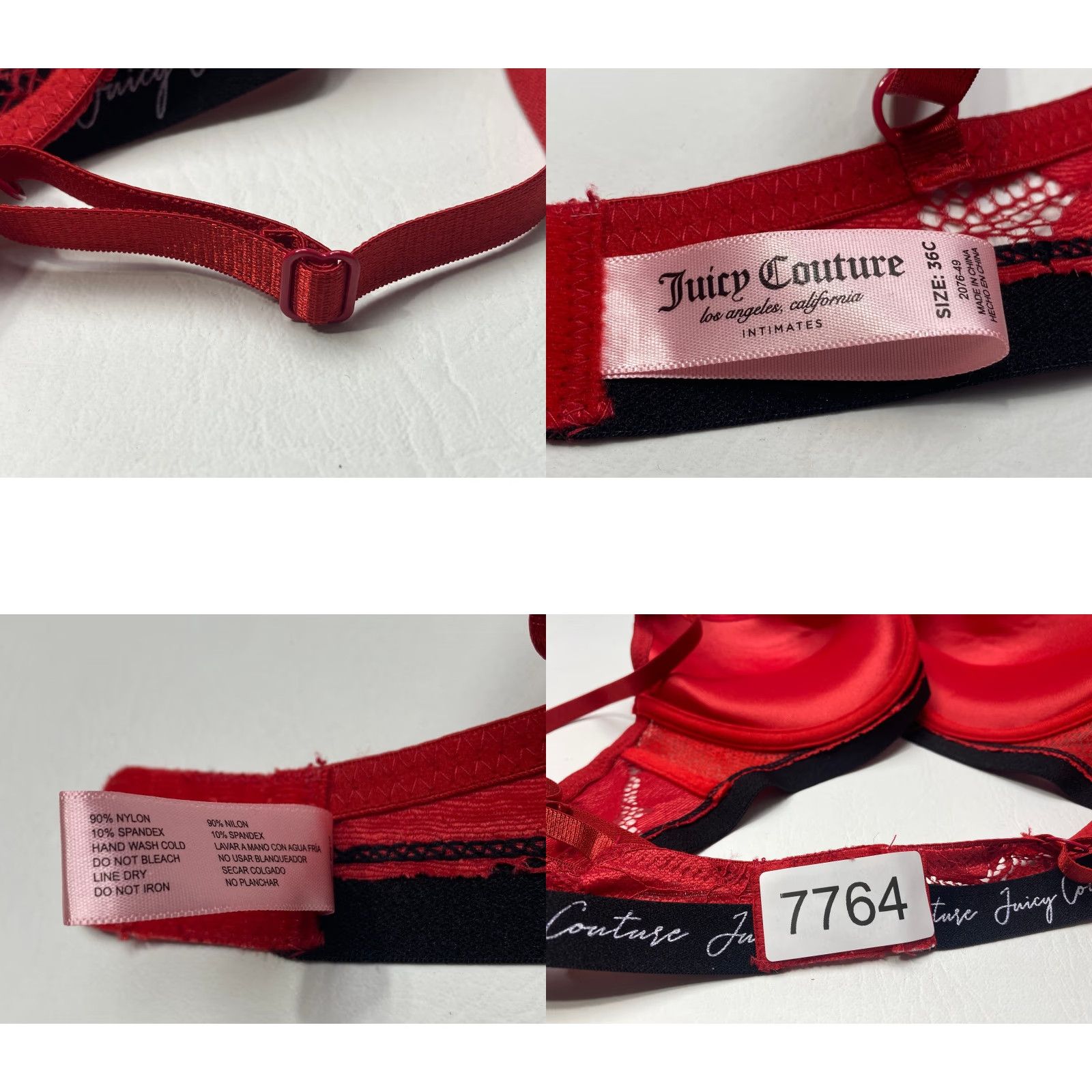 Juicy Couture Juicy Couture Bra Red Lace Padded Push Up 36C Hook & Eye Women’s Shirt? Size ONE SIZE - 8 Thumbnail