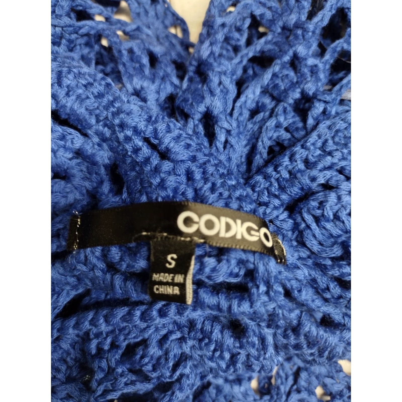 Vintage Codigo Crochet Knitted Blue V-Neck Beach Mini Dress S Shirt Women Blue 90s Bohemian Clubwear Fashion Size S / US 4 / IT 40 - 5 Thumbnail