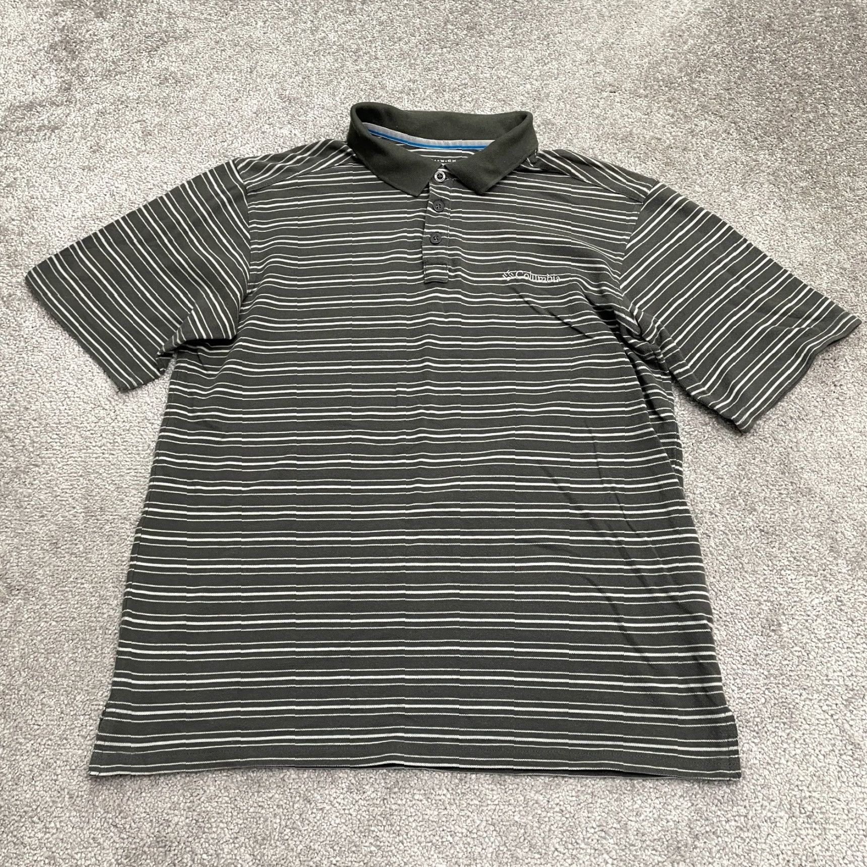 Vintage Columbia Omni Wick Polo Shirt Mens Medium Gray White Striped Short Sleeve Casual Shirt Size US M / EU 48-50 / 2 - 2 Thumbnail