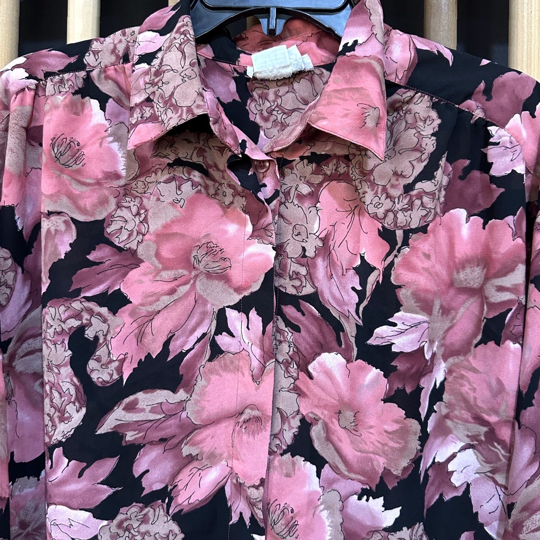 Pinko VINTAGE Browndale Studio Brownstone Blouse Size 14 Pink Black Floral Button-Up 90s Career Women Shirts Womens Size XL / US 12-14 / IT 48-50 - 3 Thumbnail