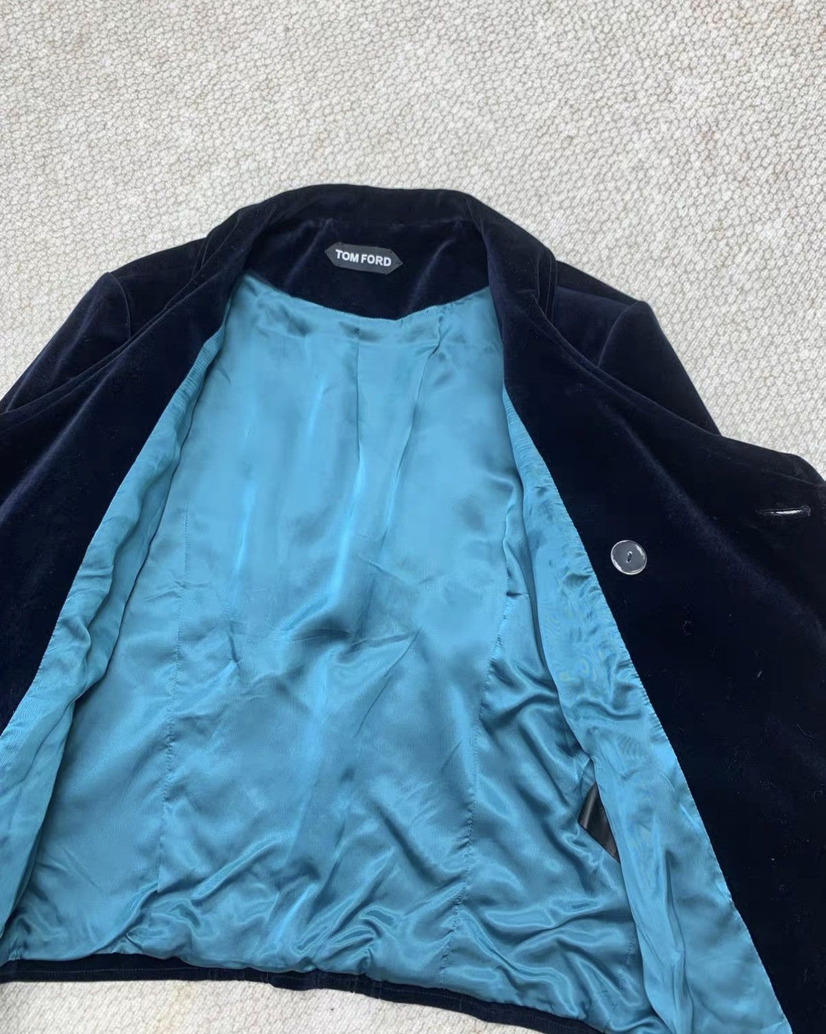 Tom Ford TOM FORD Dark Blue Velvet Jacket with Sky Blue Satin Lining Size US M / EU 48-50 / 2 - 4 Thumbnail