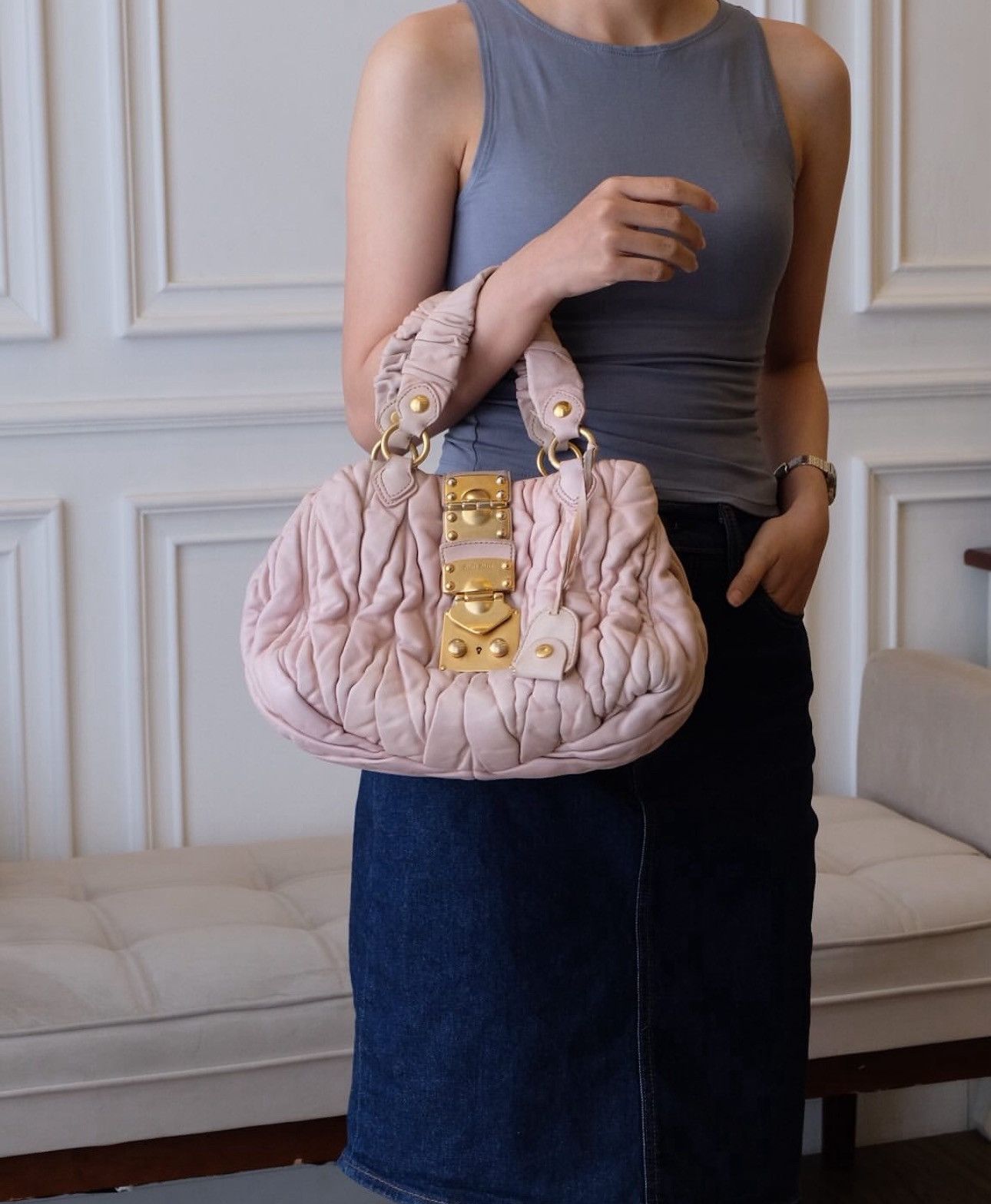 Miu Miu Matelasse leather pink hand bag