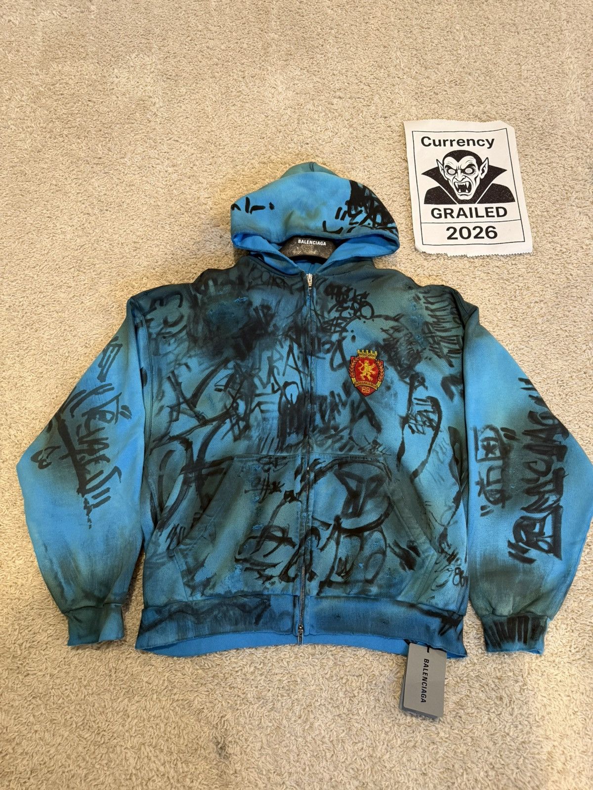 Balenciaga Skater Graffiti Zip Up Hoodie Blue Mud Show | Grailed