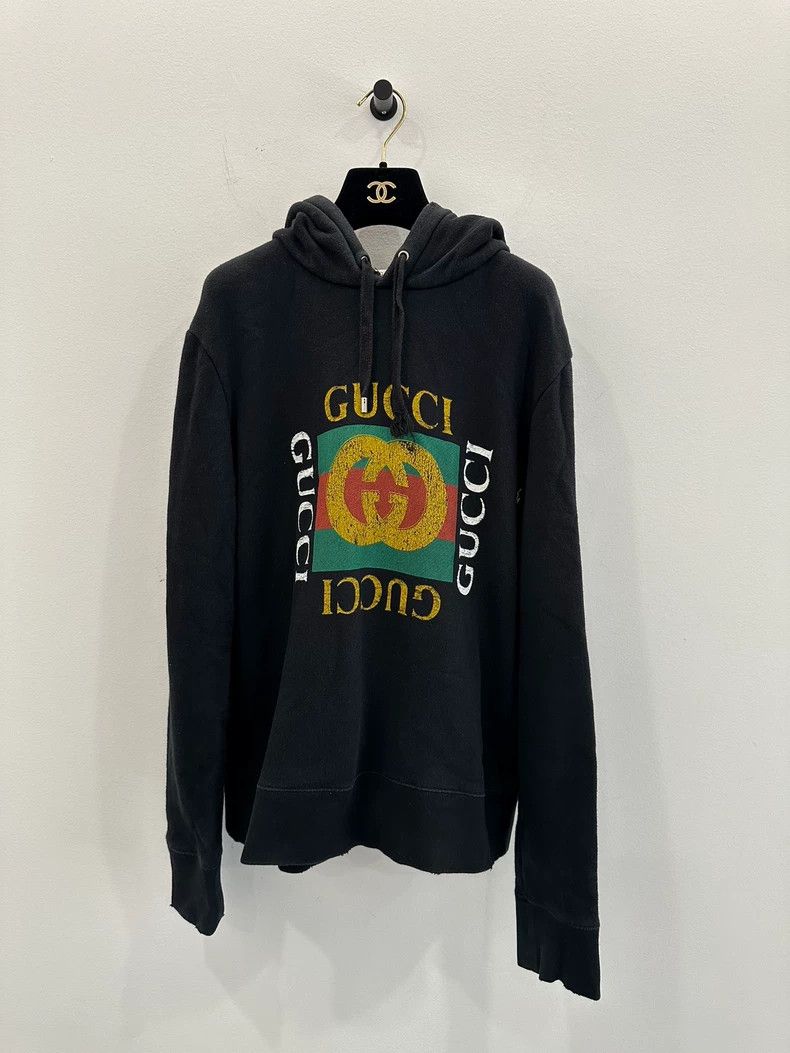 Gucci Gucci Black square double G big logo make old black hoodie Size US XS / EU 42 / 0 - 1 Thumbnail