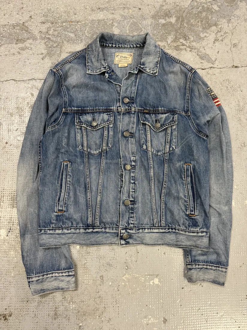 Designer × Polo Ralph Lauren × Vintage 2010s Ralph Lauren USA Flag Blue Denim Jacket Size US M / EU 48-50 / 2 - 1 Thumbnail