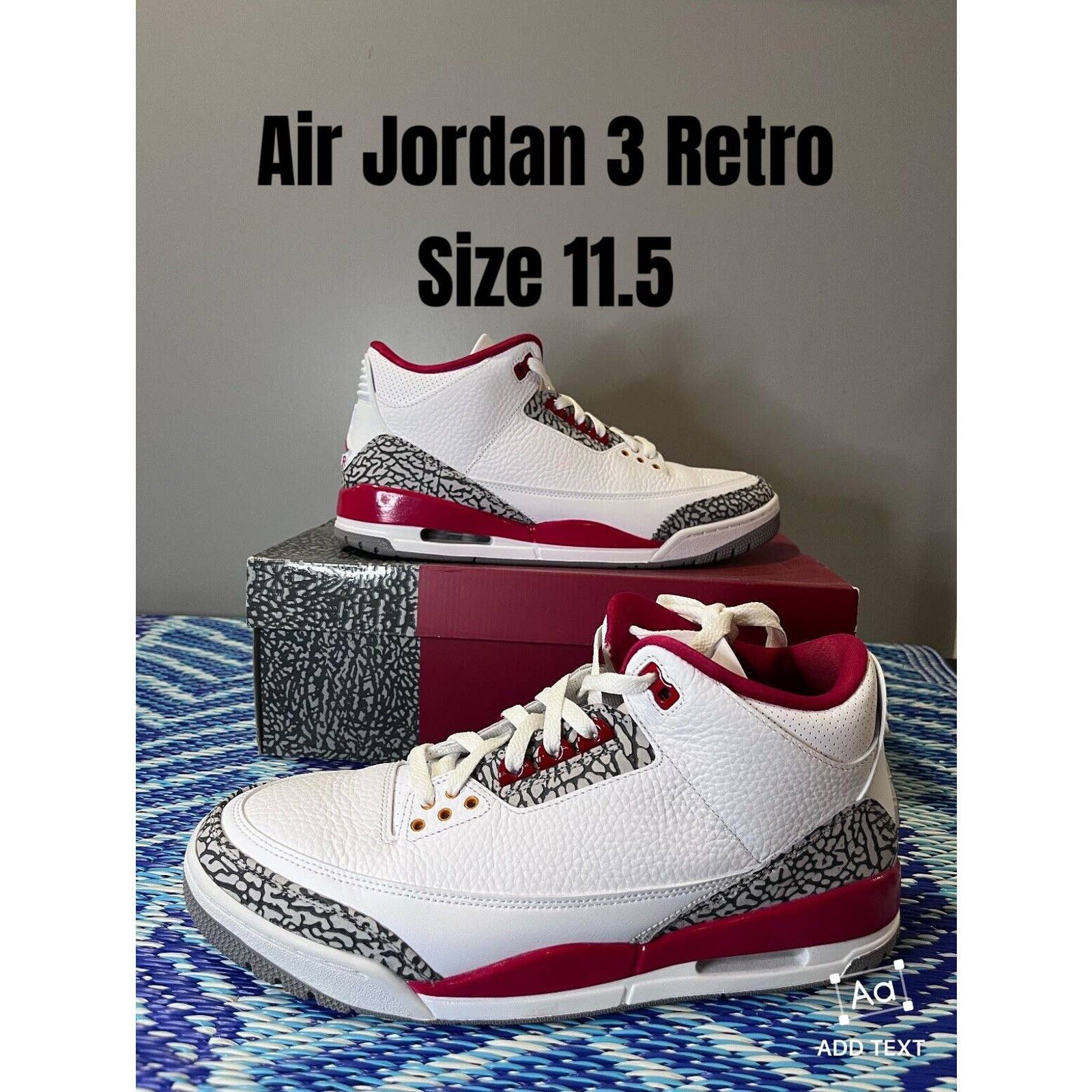 Air Jordan 3 Retro Cardinal Red 2022 CT8532 126 Size 11.5