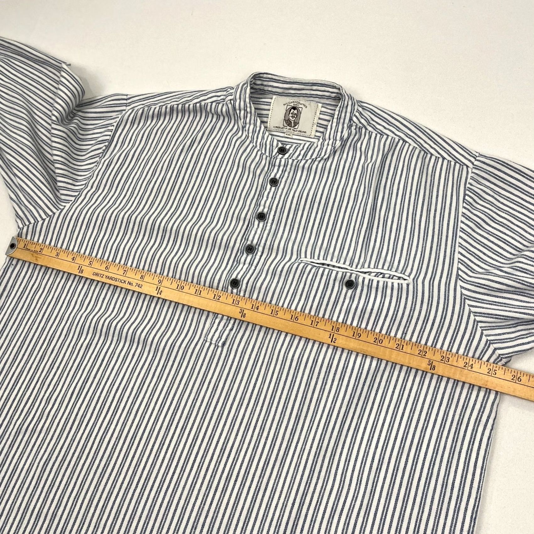 Lee Lee Valley Ireland Grandfather Shirt Mens XXL Blue White Striped Button-Up Band Size US XXL / EU 58 / 5 - 4 Thumbnail