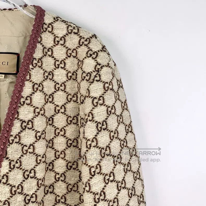 Gucci Gucci 23 beige logo jacquard full-print cotton V-neck long Size M / US 6-8 / IT 42-44 - 3 Thumbnail