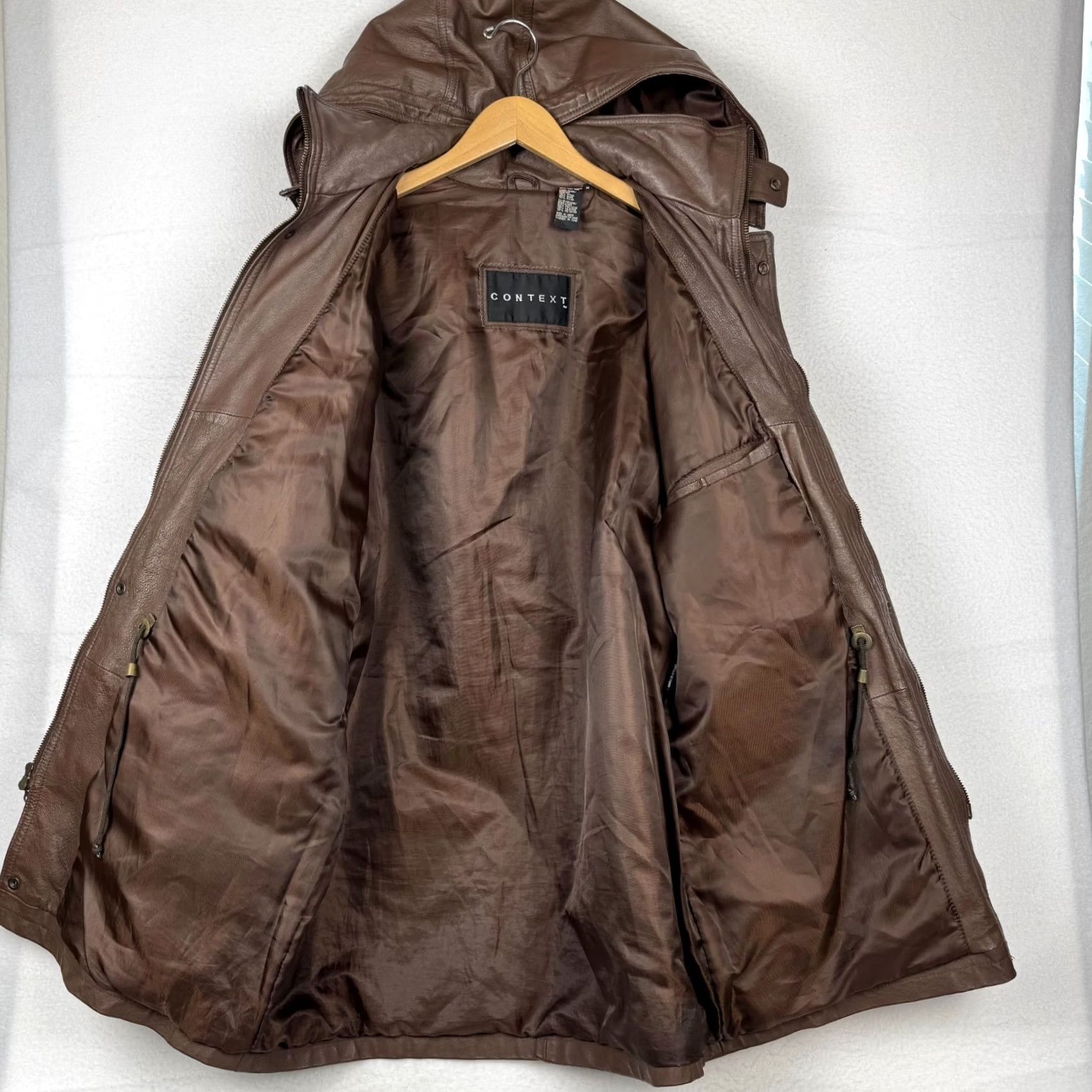 Vintage VINTAGE CONTEXT Men's Parka Coat Jacket Hooded Leather Brown 90s Heavy Long Zipper Mens M Brown 90s Theme Holiday Winter Fall Spring Regular Hooded Size US M / EU 48-50 / 2 - 2 Thumbnail