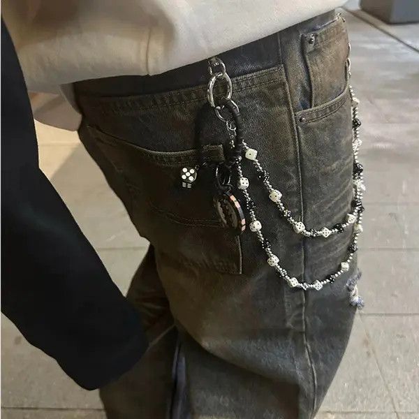 Jewelry Dice Black and White Beaded Wallet Chain, Pants Chain Size ONE SIZE - 6 Thumbnail