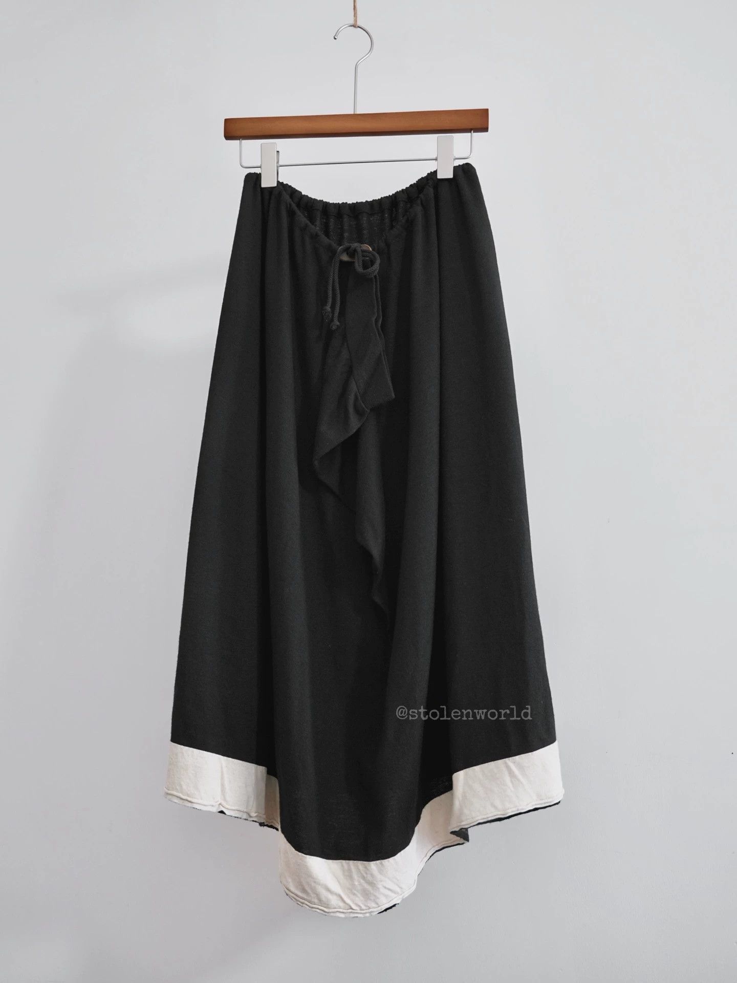 Y's Y's knit wool leather drawstring skirt cream panel Size 28" / US 6 / IT 42 - 1 Thumbnail