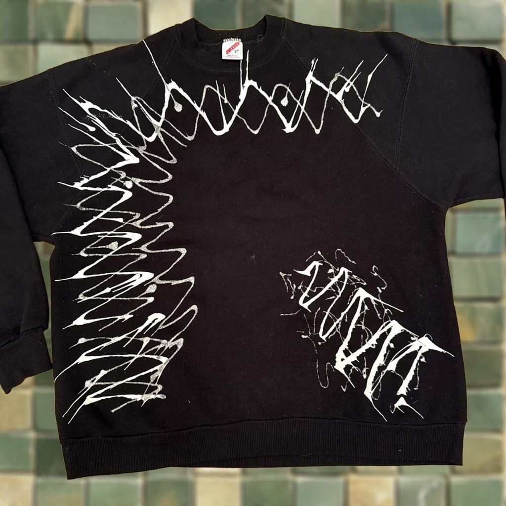 Jerzees VINTAGE Jerzees Ladies Crewneck Sweatshirt Abstract 90s USA Floral Puff Paint L Black Size L / US 10 / IT 46 - 1 Thumbnail