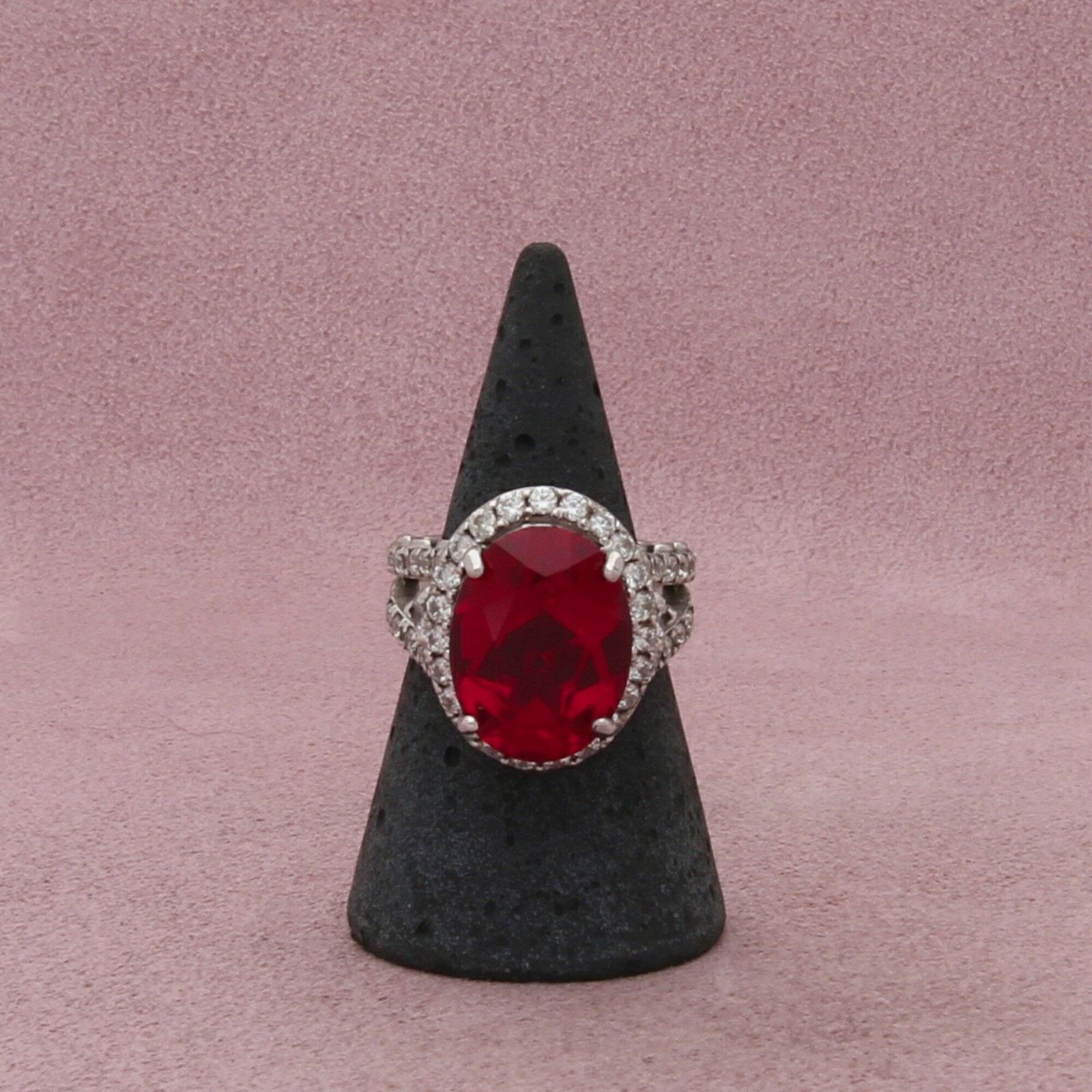 Sterling Silver sterling silver ruby & cz halo cocktail ring size 6.5 Size ONE SIZE - 3 Thumbnail