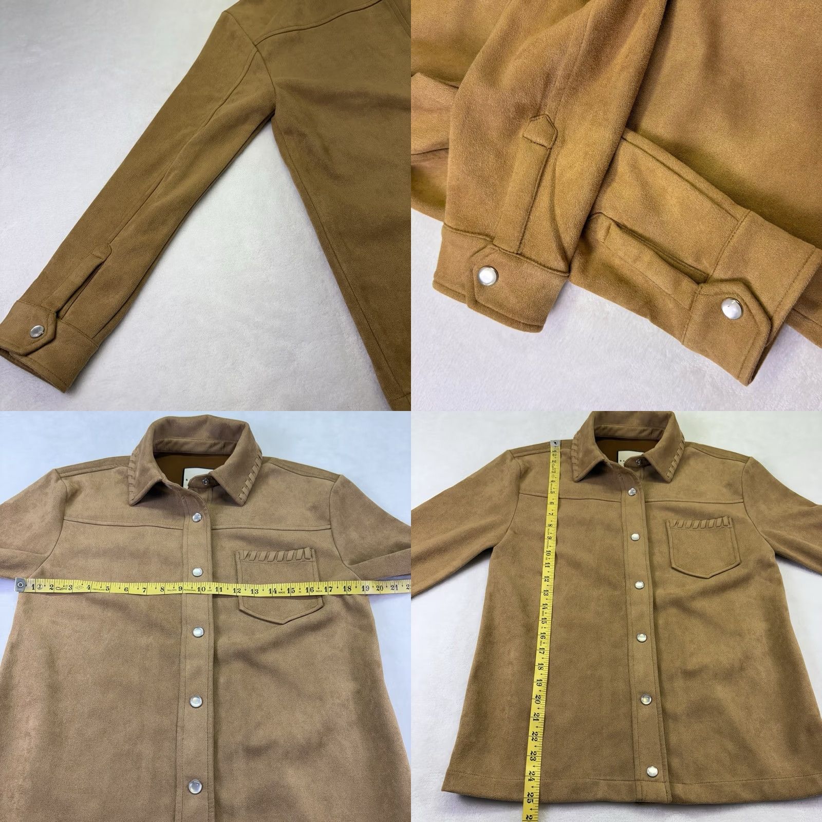 Vintage Bagatelle Shacket Western Shirt XS Long Sleeve Snap Front Faux Suede Tan Brown Women Quarter Whipstitch Button-Up Shacket Modern Basic Size XS / US 0-2 / IT 36-38 - 9 Thumbnail