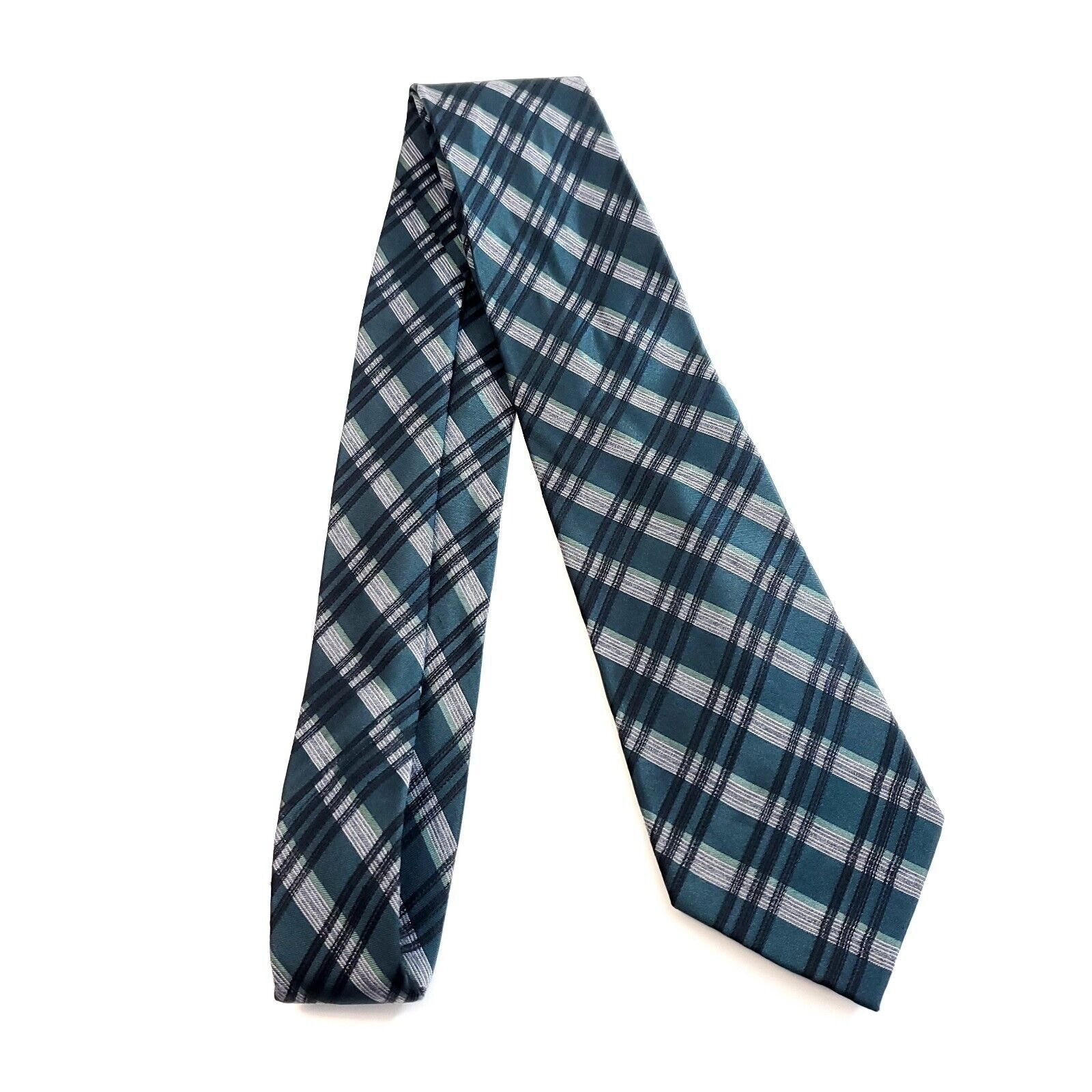 Calvin Klein Calvin Klein Green Gray Plaid Woven Viscose Silk Tie Size ONE SIZE - 6 Thumbnail