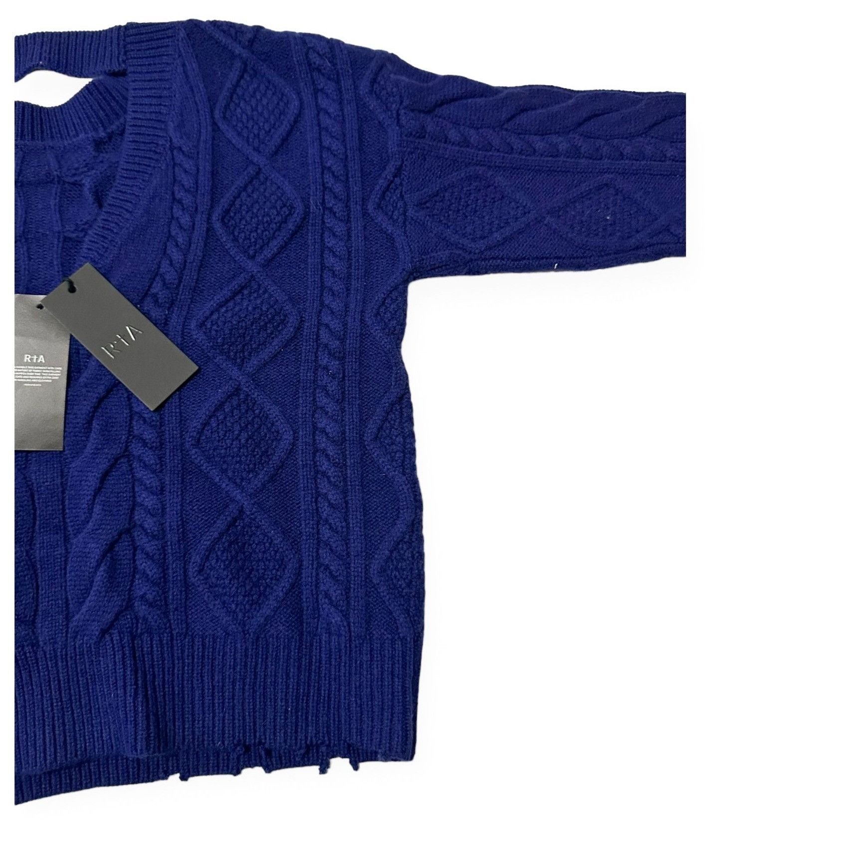 Rta RtA Zane Reverse V-Neck Cable Knit Sweater, Blue, Size S, N Size S / US 4 / IT 40 - 11 Thumbnail