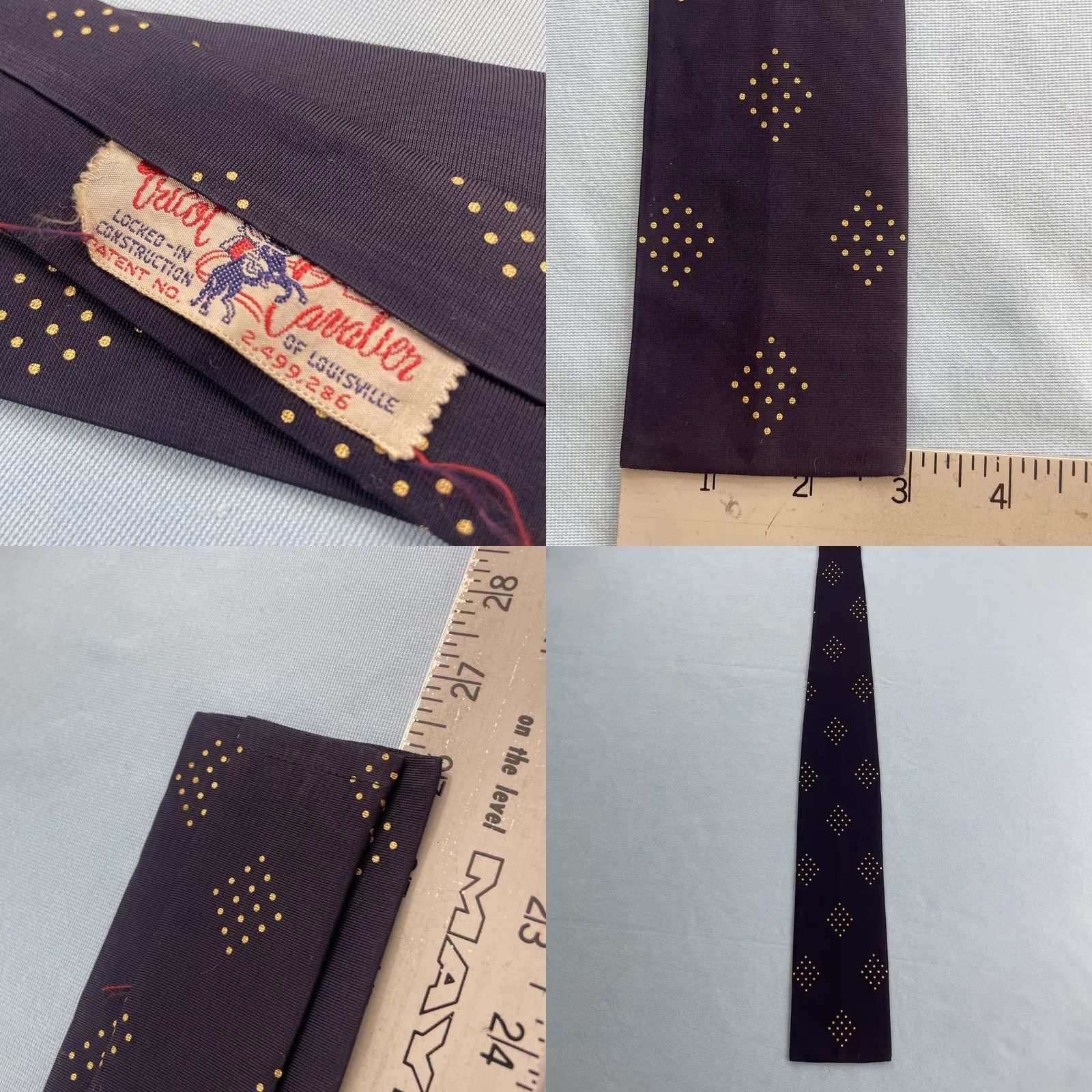 MCM VINTAGE Cavalier of Louisville Tie Neckwear Polka Dot Blue Yellow MCM Deco Rockabilly 3x53 Silk Necktie Men Size ONE SIZE - 8 Thumbnail