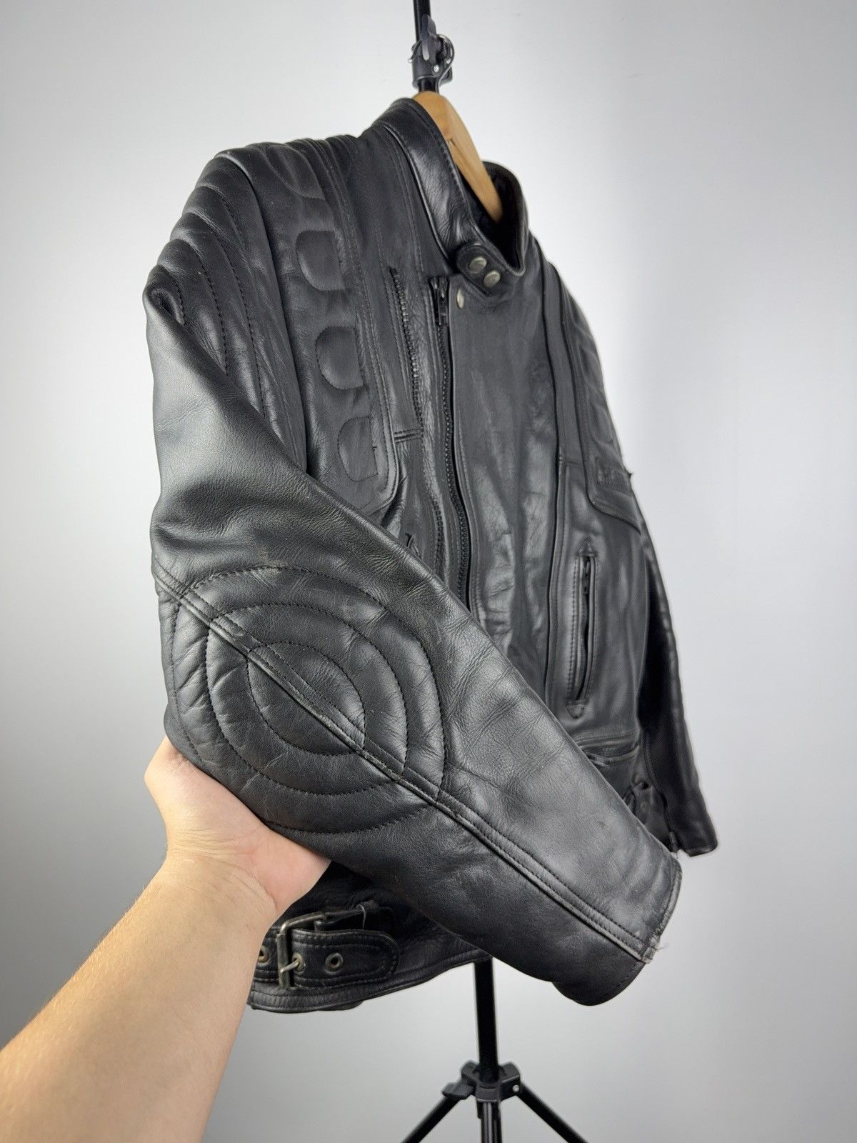 Leather Vntg 00s AKITO Heavy Leather Racing MOTO Bomber Jacket Punk Size US L / EU 52-54 / 3 - 10 Thumbnail