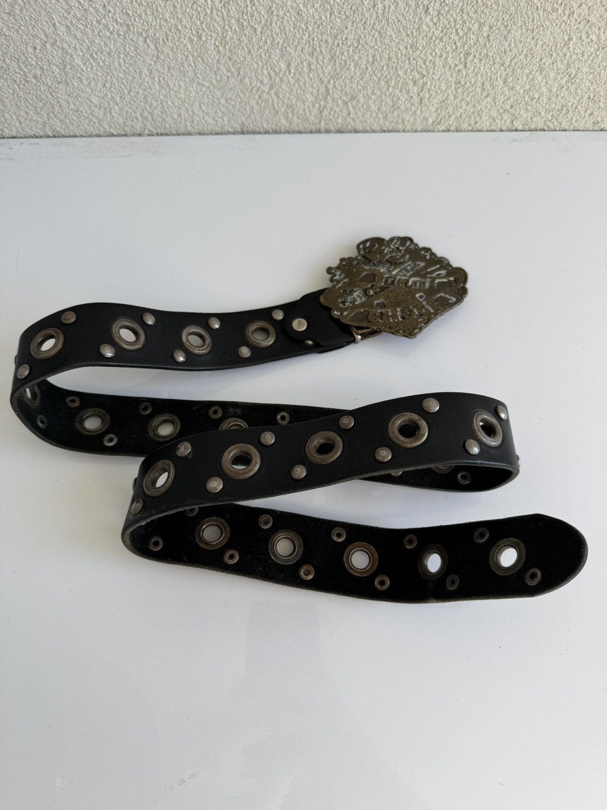 Vintage Vintage Biker Leather Belt Eagle Buckle Studded Black Size ONE SIZE - 1 Thumbnail