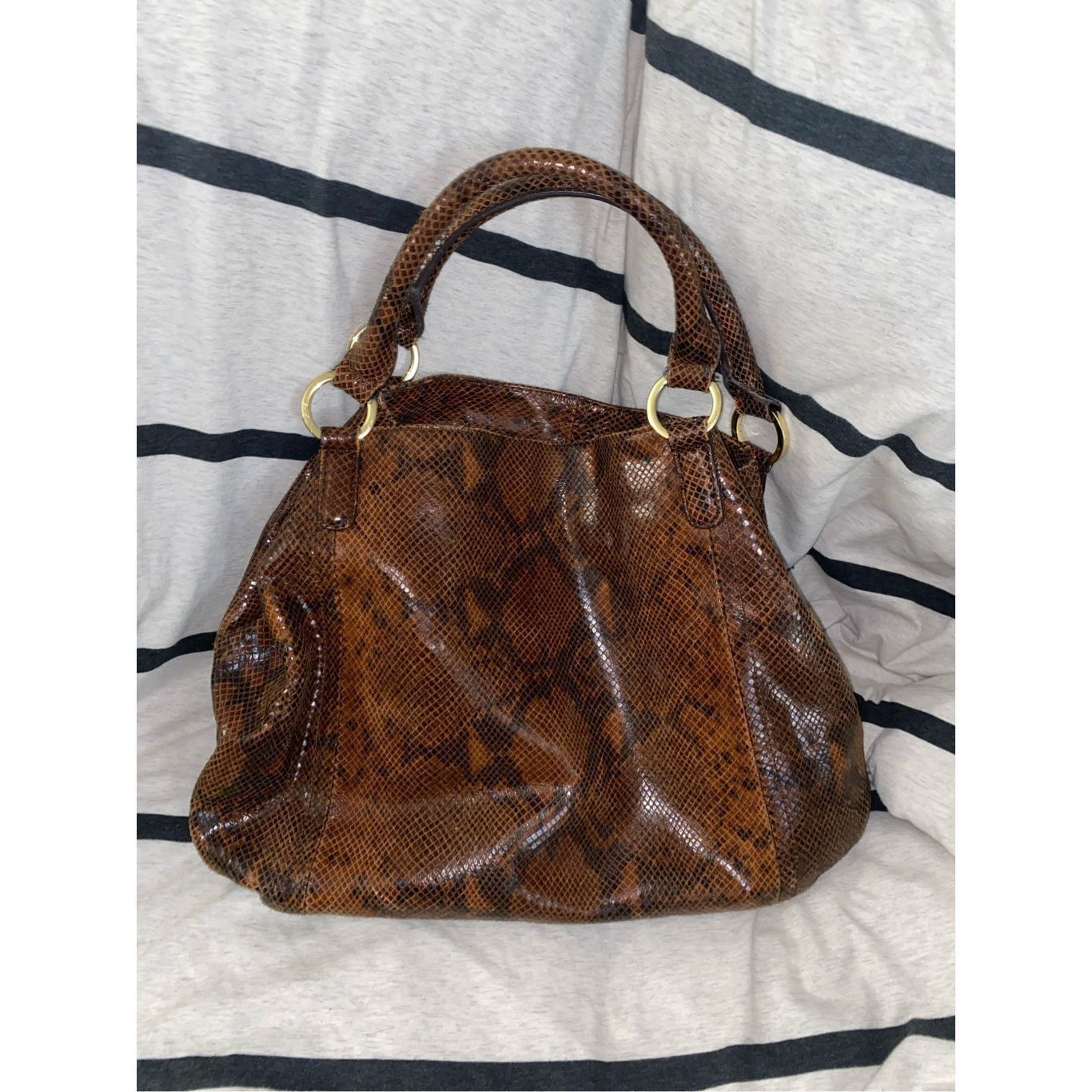 GILI Got to Love It Leather Brown SNAKESKIN Double Handle Ho