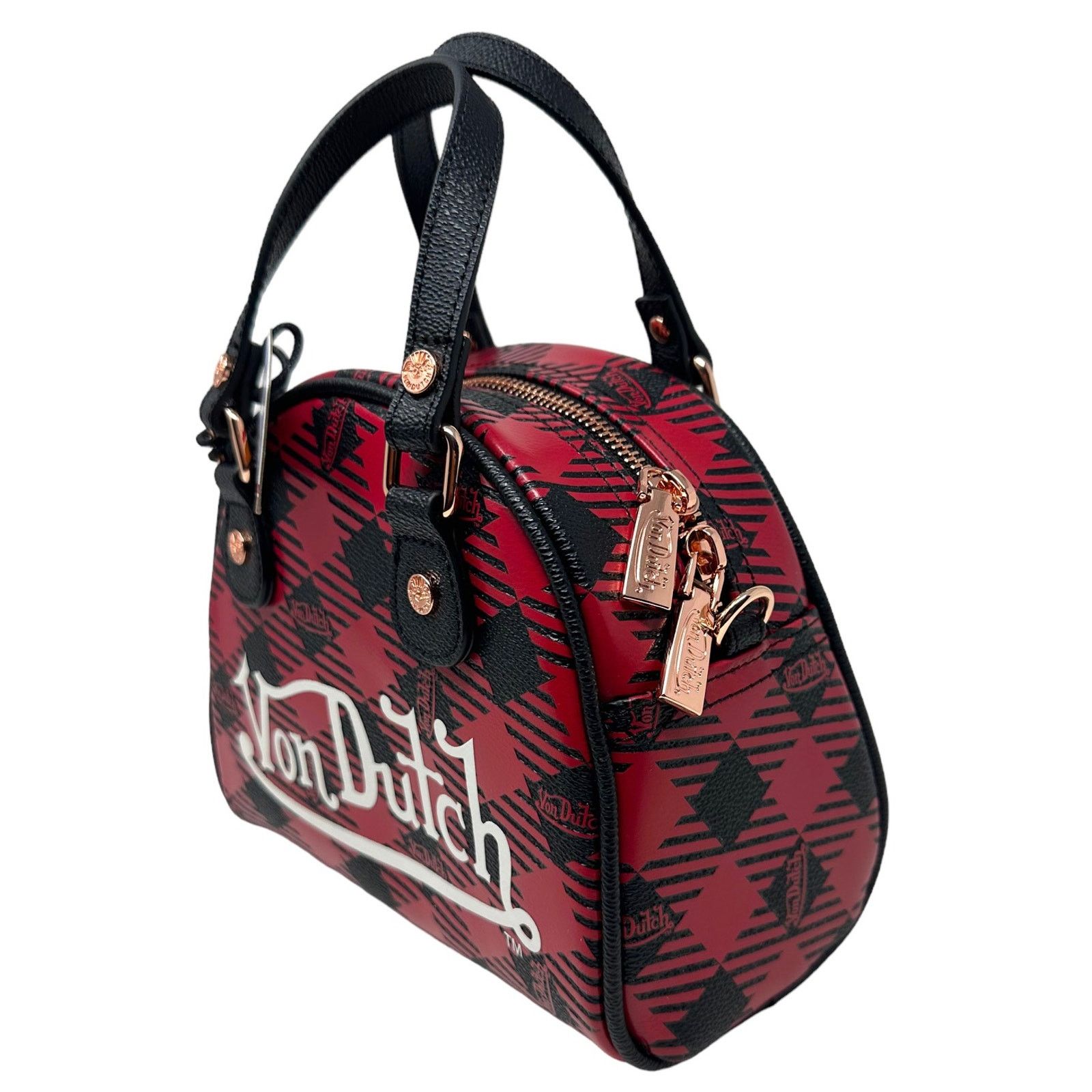 Von Dutch Red & Black Plaid Small Bowling Crossbody Hand Bag